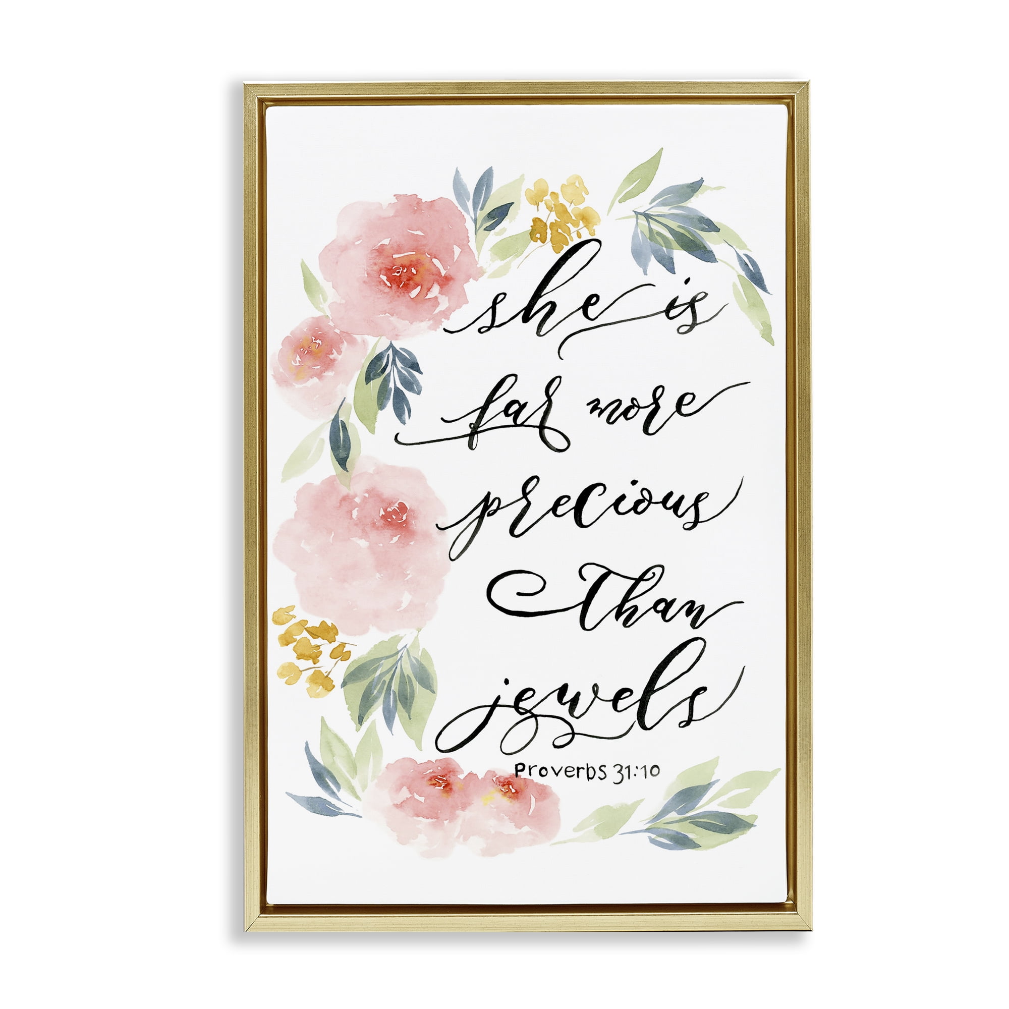 Stupell Industries Far More Precious Than Jewels Gold Framed Floater Canvas Wall Art, design by Lucille Price