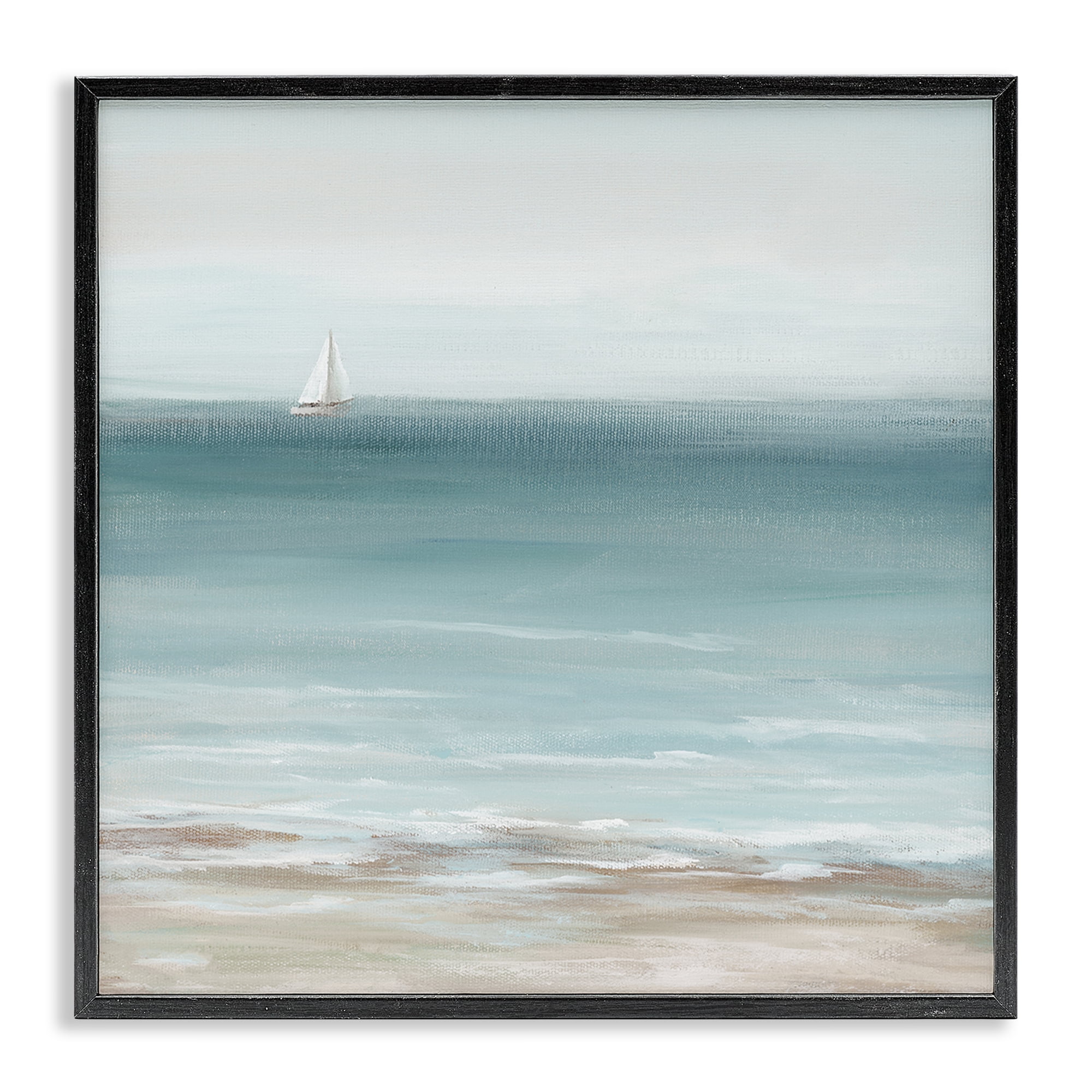 Stupell Industries Faraway Boat on Ocean Nautical & Beach Painting Black Framed Art Print Wall Art, 12 x 12
