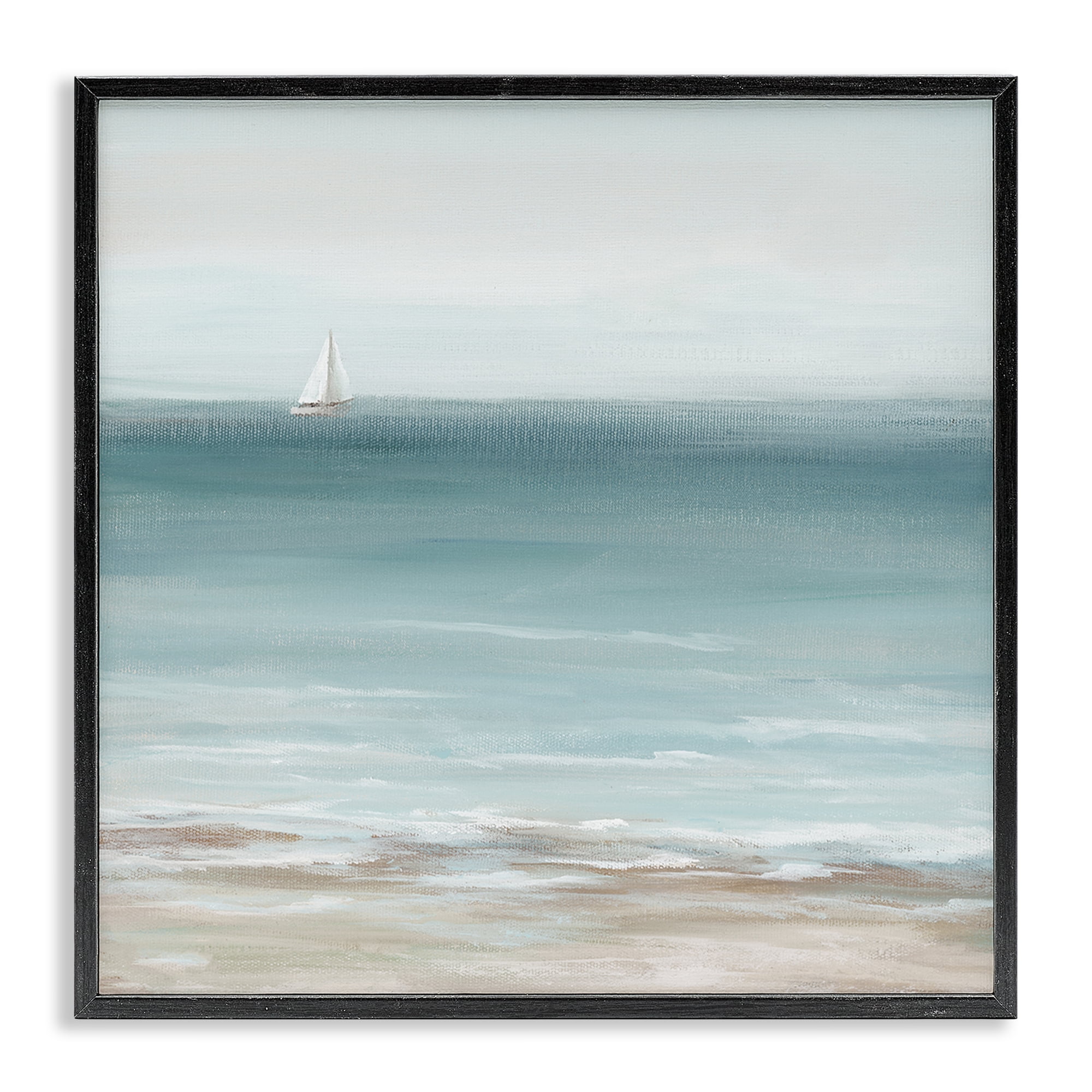 Stupell Industries Faraway Boat on Ocean Nautical & Beach Painting Black Framed Art Print Wall Art, 17 x 17