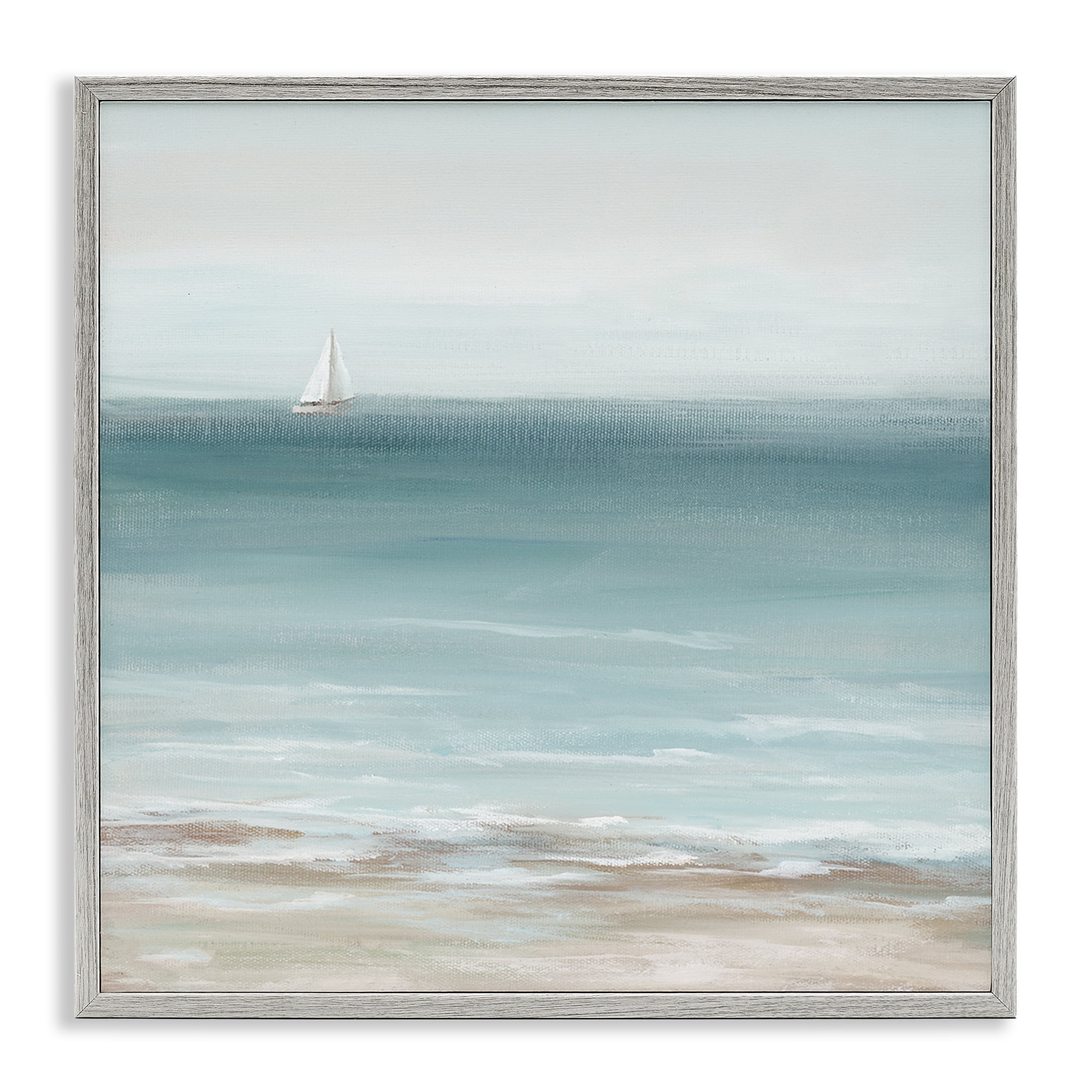 Stupell Industries Faraway Boat on Ocean Nautical & Beach Painting Gray Framed Art Print Wall Art, 24 x 24