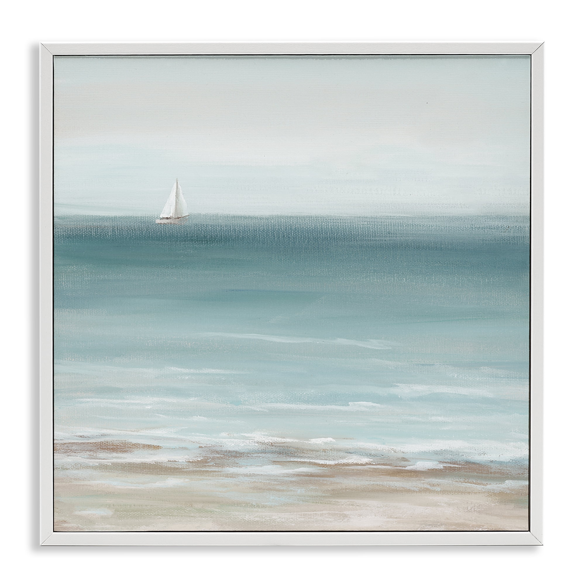 Stupell Industries Faraway Boat on Ocean Nautical & Beach Painting White Framed Art Print Wall Art, 24 x 24