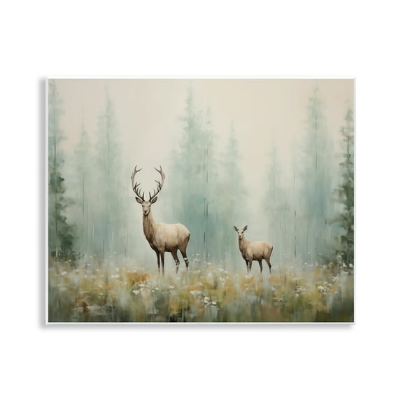 Stupell Industries Faraway Deer in Meadow Landscape & Nature Painting Unframed Art Print Wall Art, 14 x 11