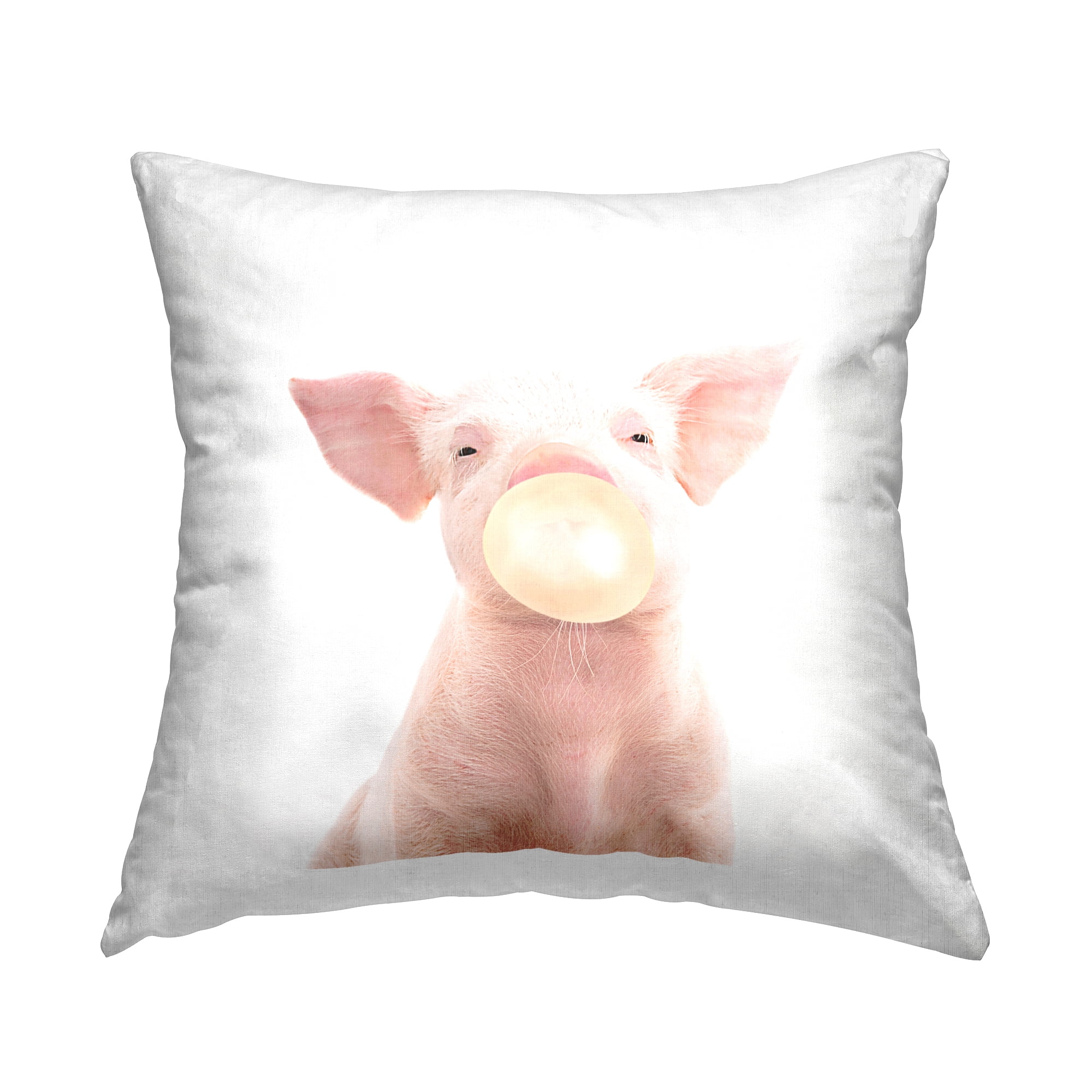 Stupell Industries Farm Animal Cute Pig Bubblegum Square Decorative Printed Throw Pillow, 18 x 18,