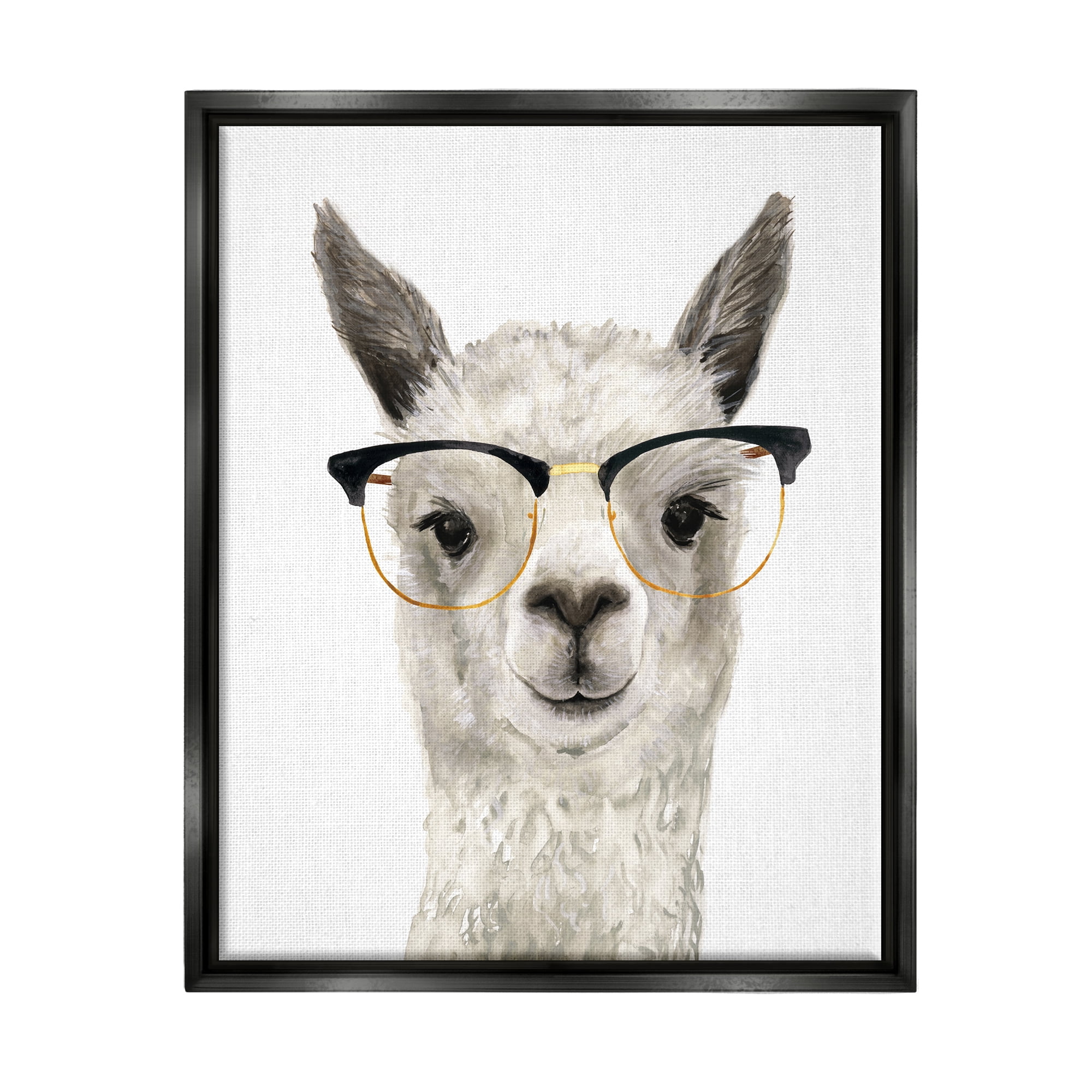 Stupell Industries Farm Animal Llama In Glasses Animals & Insects Painting Black Floater Framed Art Print Wall Art
