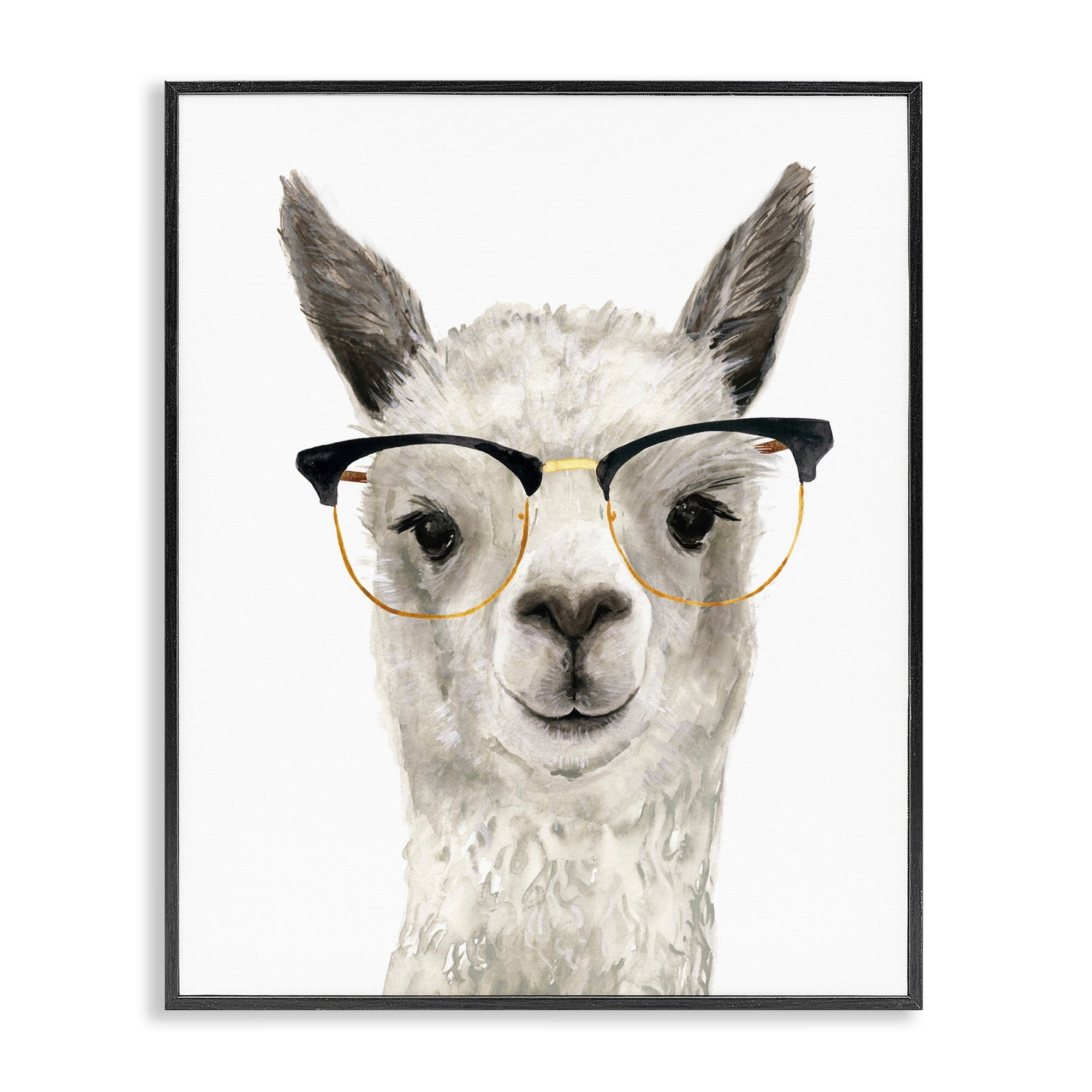 Stupell Industries Farm Animal Llama In Glasses Animals & Insects Painting Black Framed Art Print Wall Art