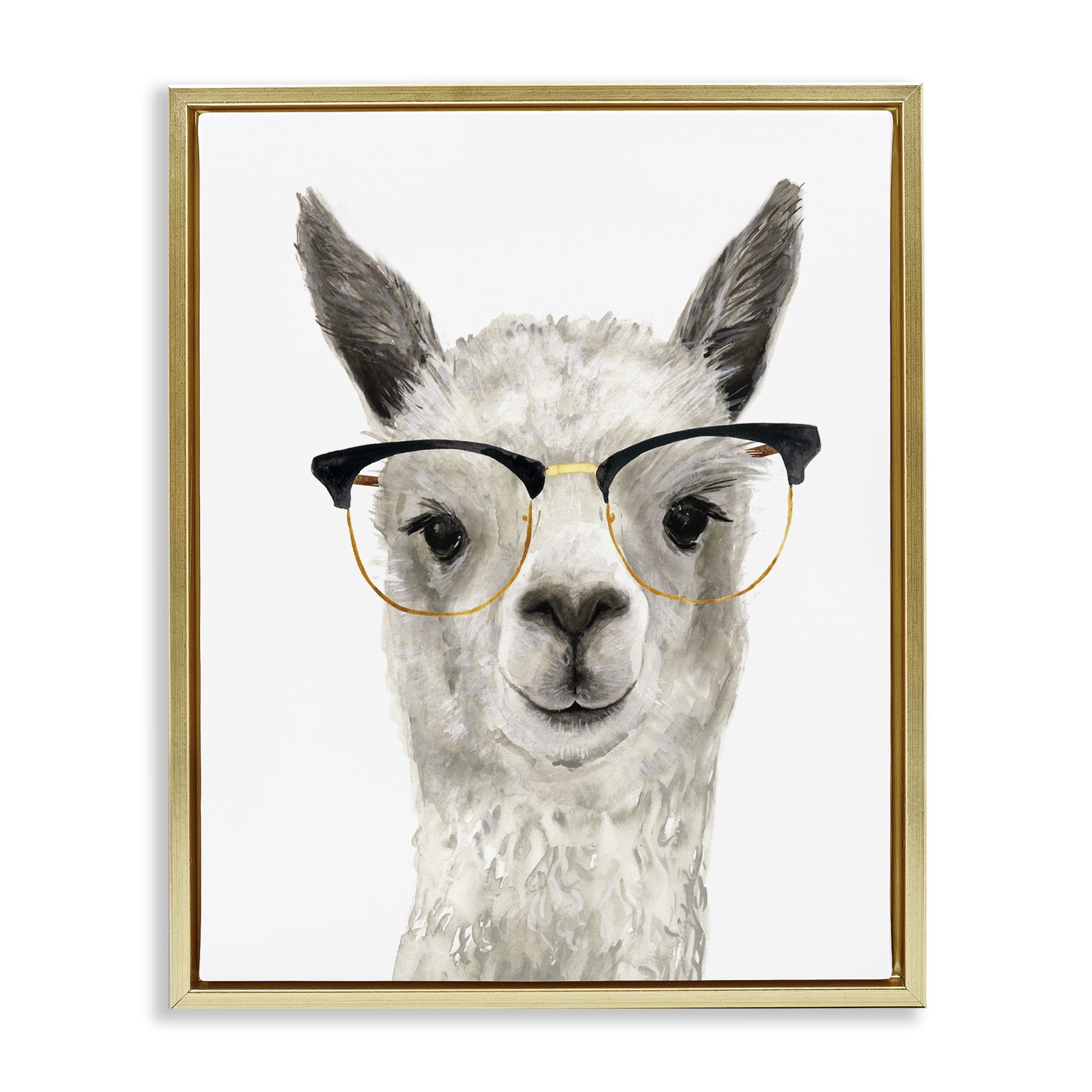 Stupell Industries Farm Animal Llama In Glasses Animals & Insects Painting Gold Floater Framed Art Print Wall Art