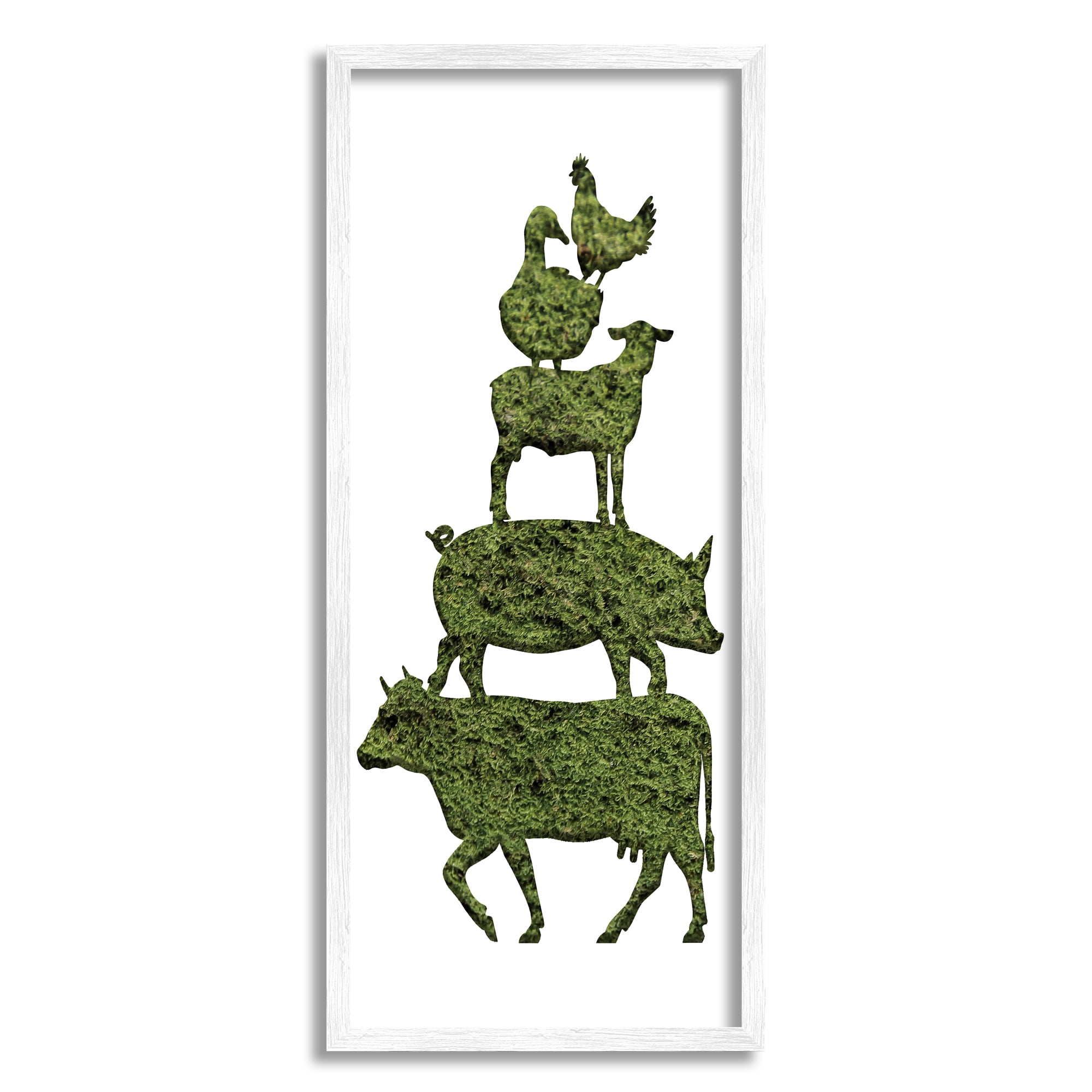 Stupell Industries Farm Animal Stack Green Grass Pattern Silhouette Modern Painting White Framed Art Print Wall Art, 10 x 24, Design by Daphne Polselli
