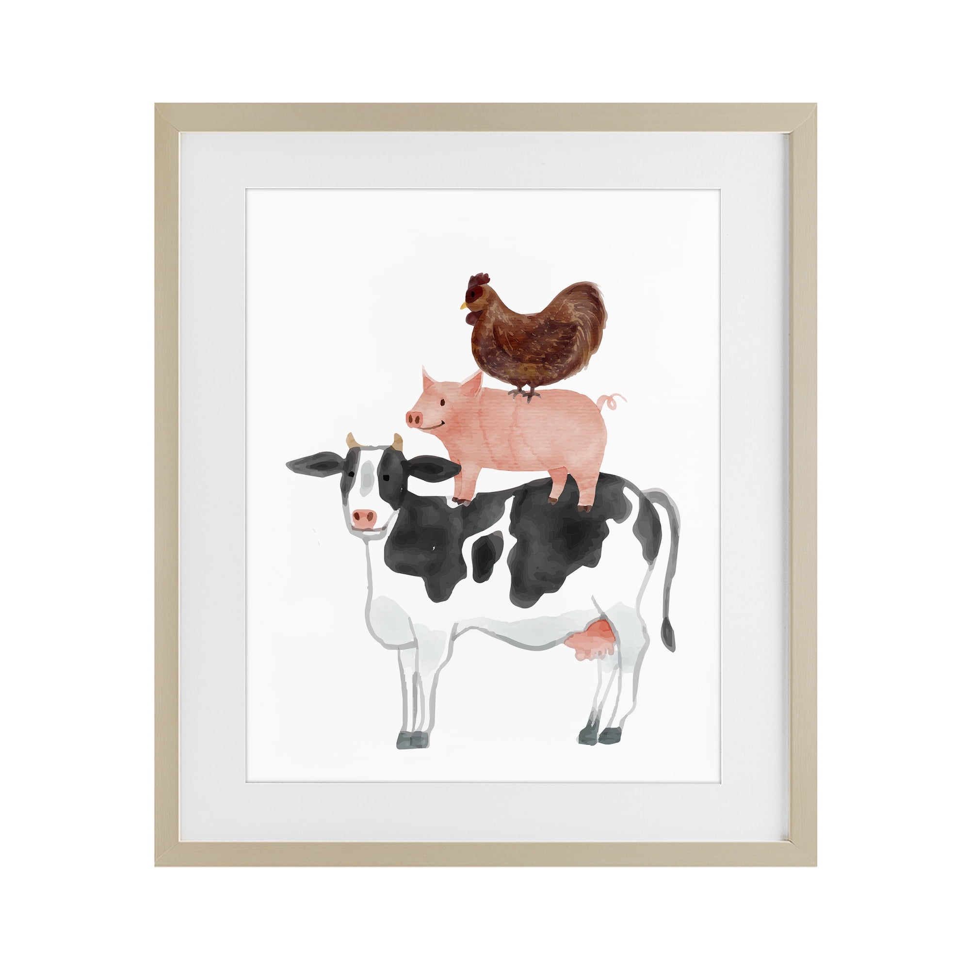 Stupell Industries Farm Animal Stack Whimsy Birch Framed Print Under Glass, design by Kim Allen