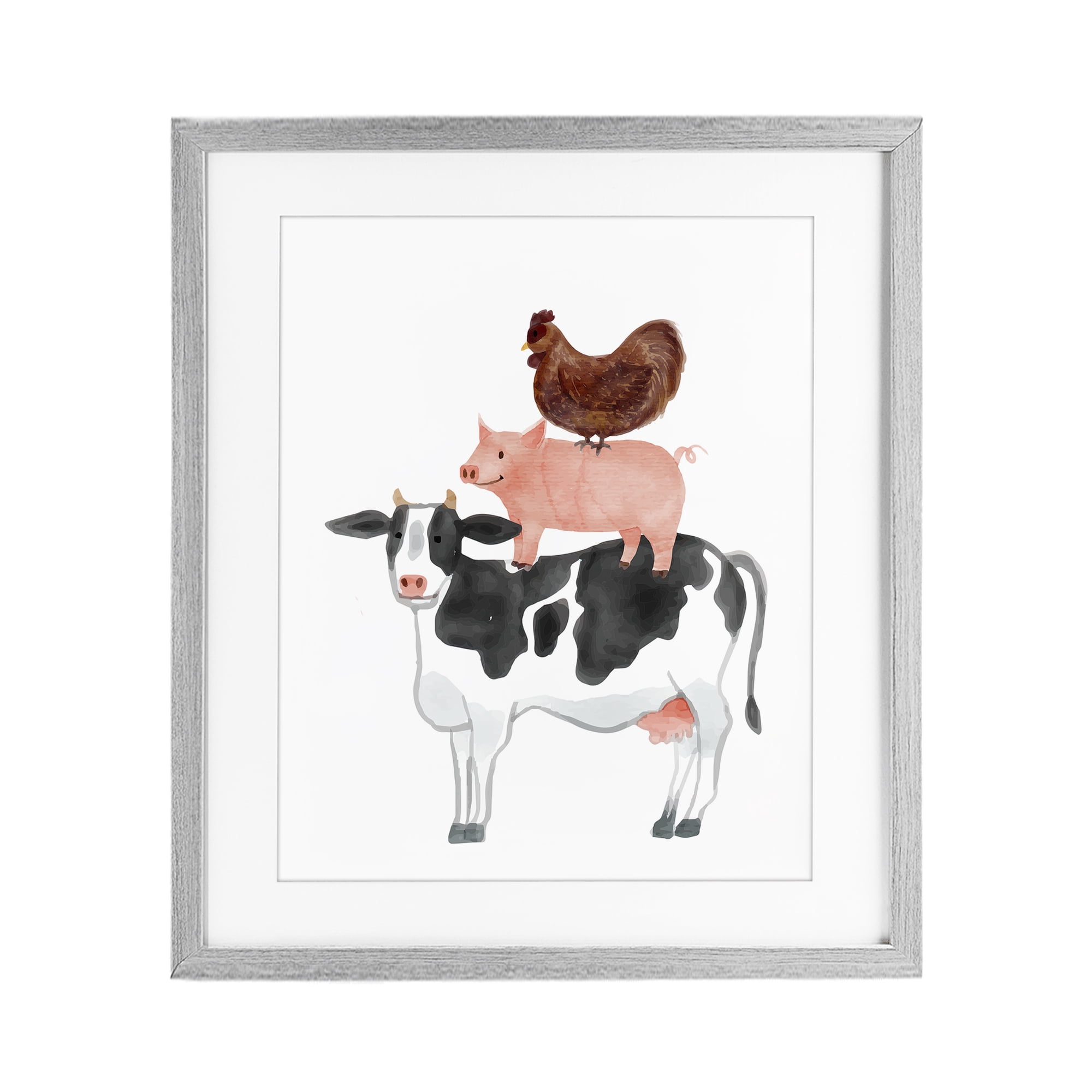 Stupell Industries Farm Animal Stack Whimsy Gray Framed Print Under Glass, design by Kim Allen