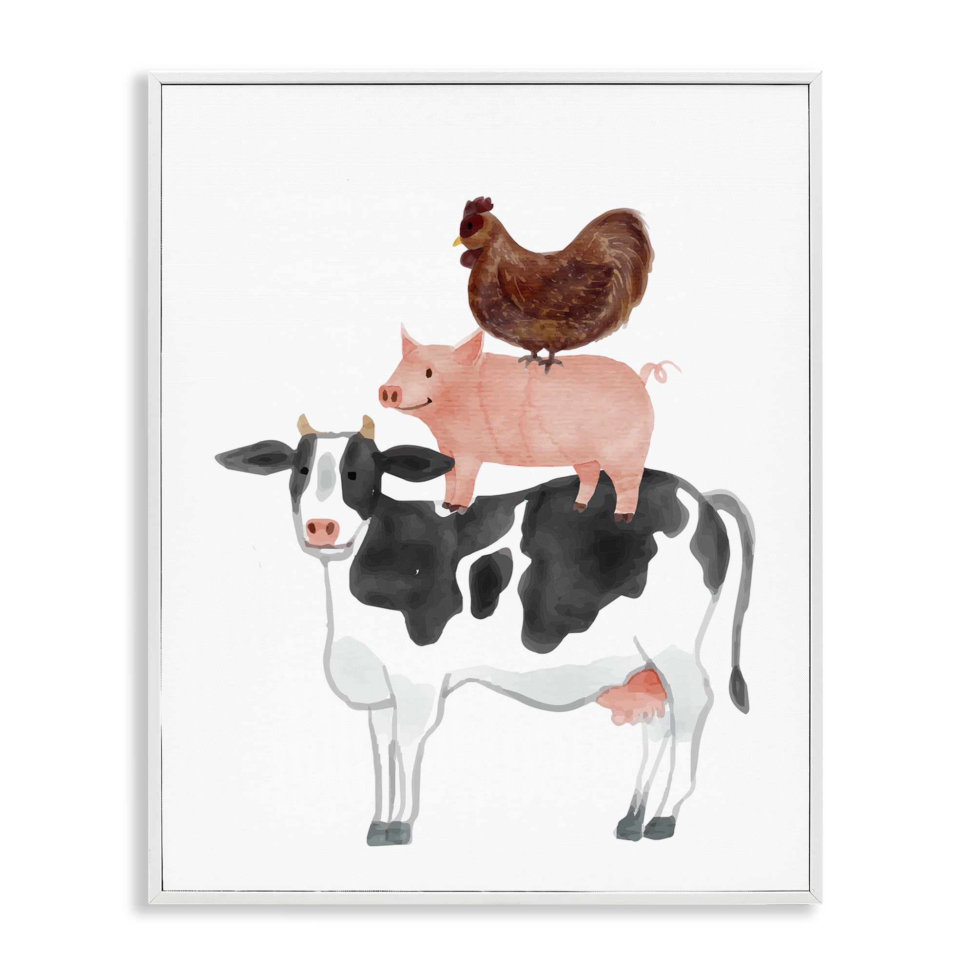 Stupell Industries Farm Animal Stack Whimsy White Framed Giclee Art, design by Kim Allen