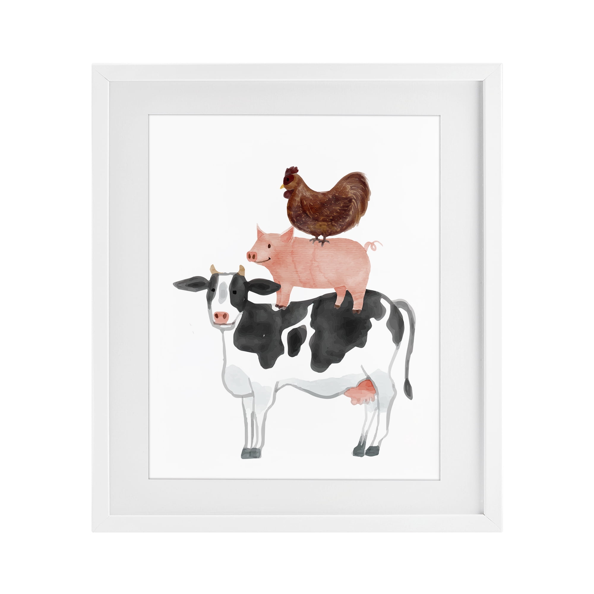 Stupell Industries Farm Animal Stack Whimsy White Framed Print Under Glass, design by Kim Allen