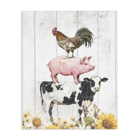 Stupell Industries Cottage Farm Animal Stack and Sunflowers Canvas Art, 30 x 40, by Christine Simpson Art