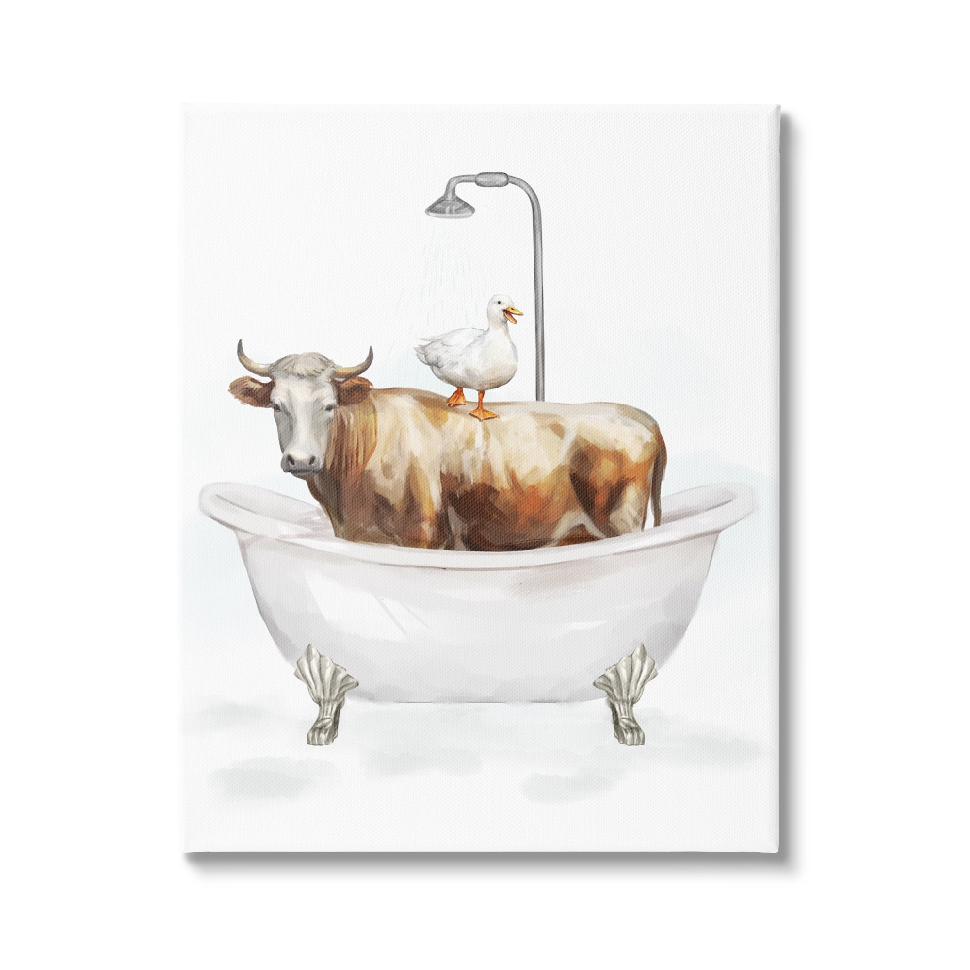 Stupell Industries Farm Animals Bathtub Animals & Insects Painting Gallery Wrapped Canvas Art Print Wall Art, 16 x 20