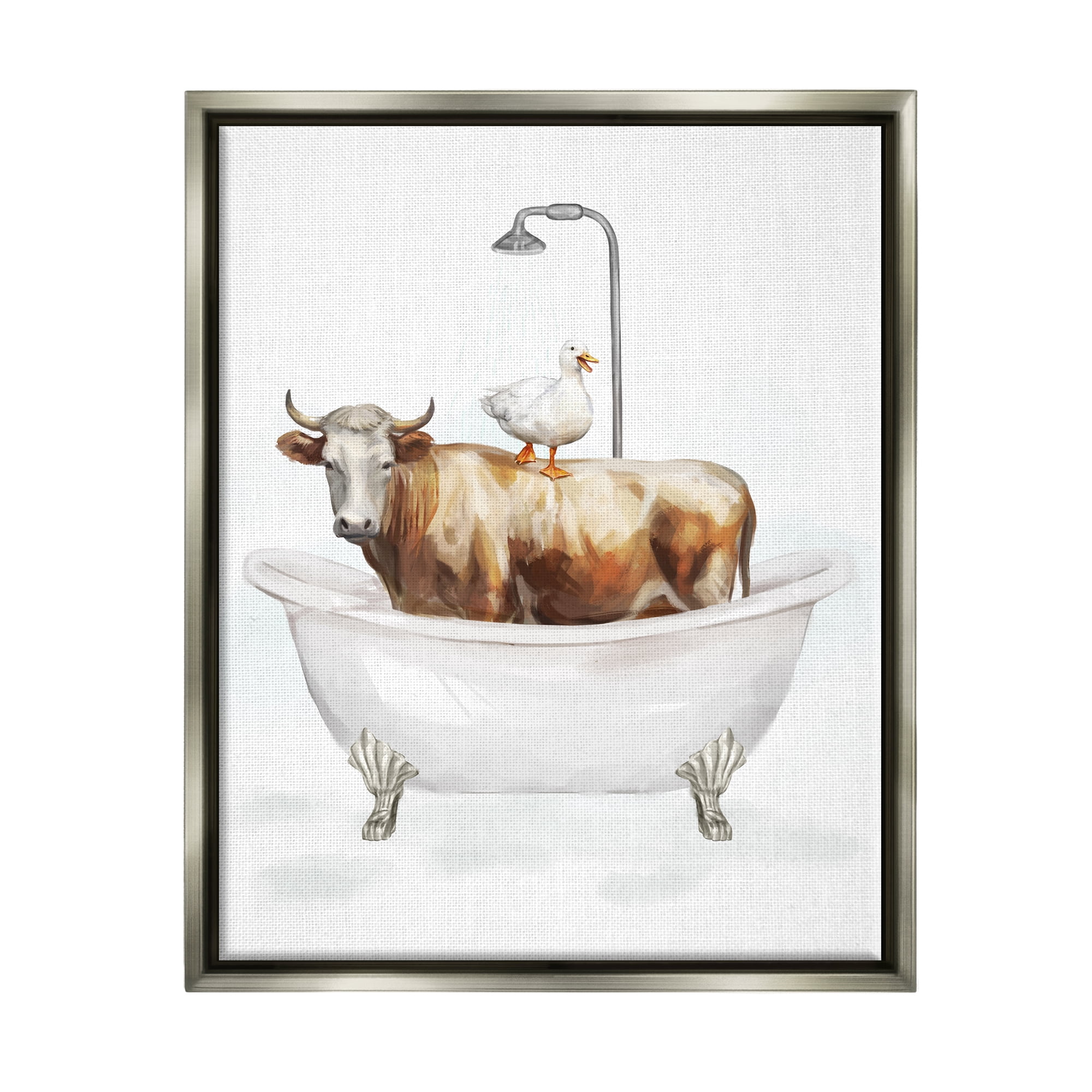 Stupell Industries Farm Animals Bathtub Animals & Insects Painting Gray Floater Framed Canvas Art Print Wall Art, 25 x 31