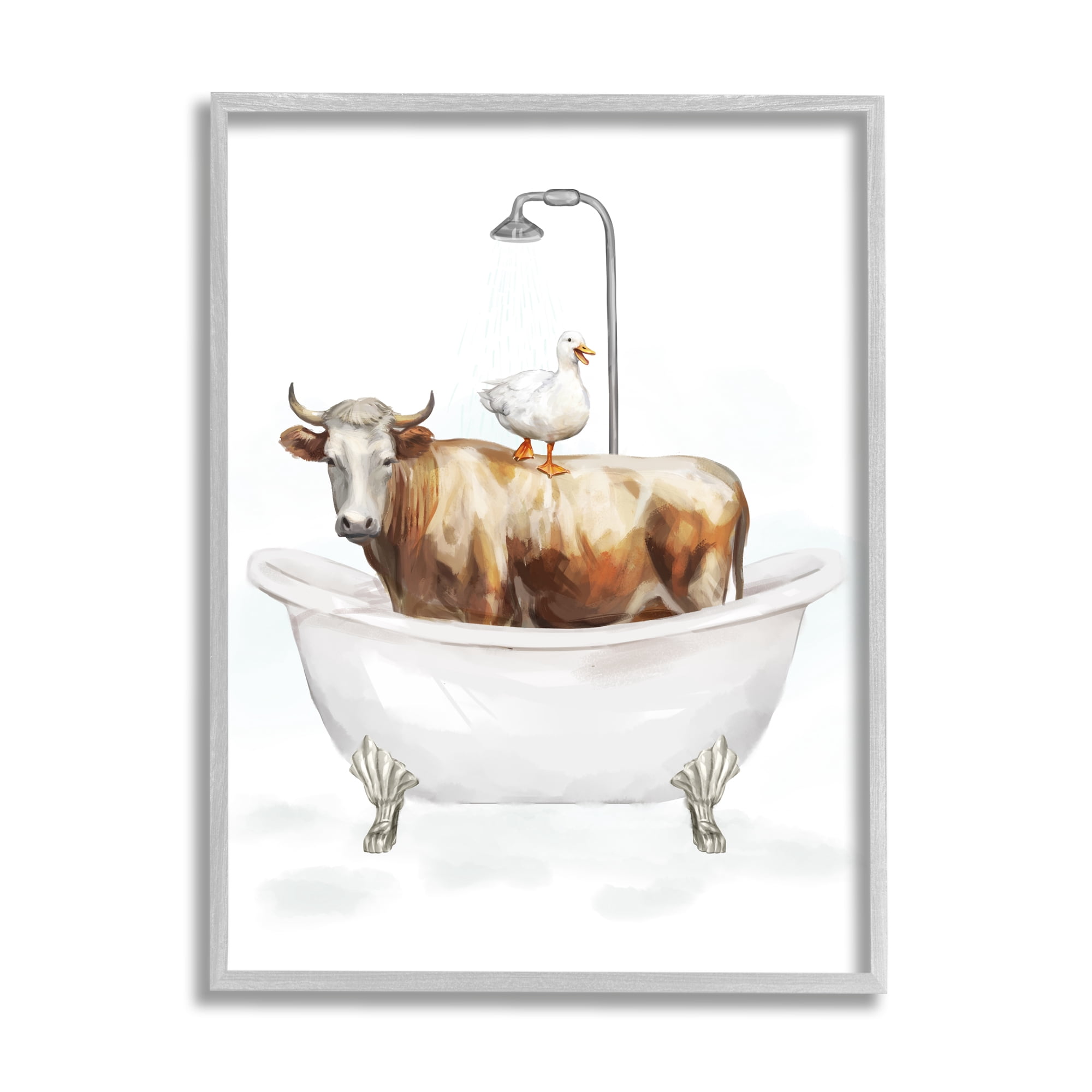 Stupell Industries Farm Animals Bathtub Animals & Insects Painting Gray Framed Art Print Wall Art, 11 x 14