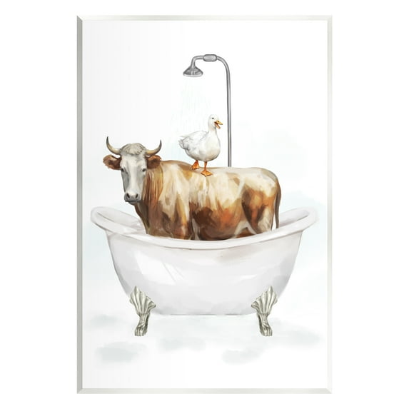 Stupell Industries Farm Animals Bathtub Animals & Insects Painting Unframed Art Print Wall Art, 13 x 19