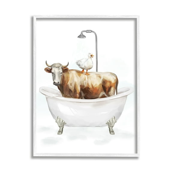 Stupell Industries Farm Animals Bathtub Animals & Insects Painting White Framed Art Print Wall Art, 11 x 14