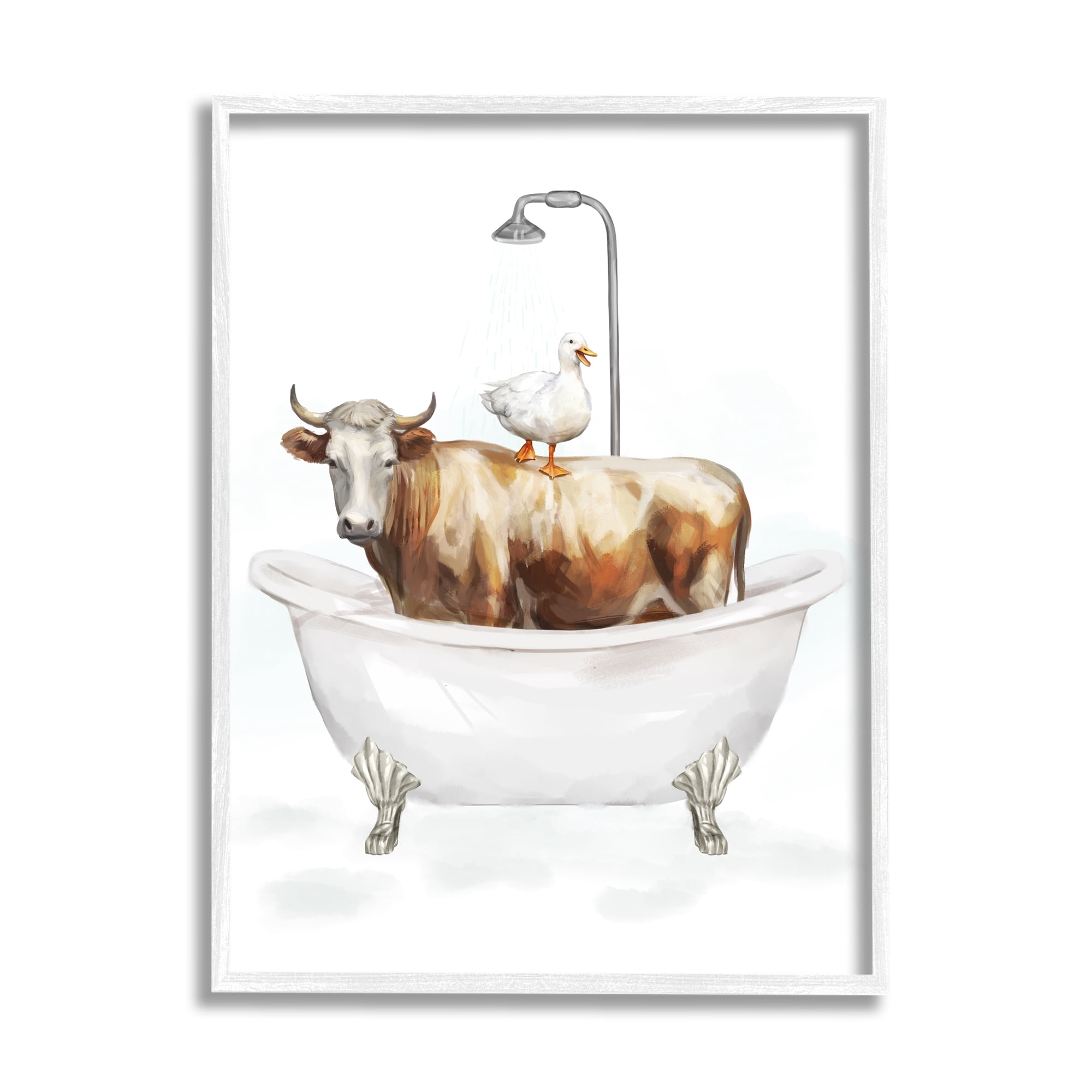 Stupell Industries Farm Animals Bathtub Animals & Insects Painting White Framed Art Print Wall Art, 24 x 30