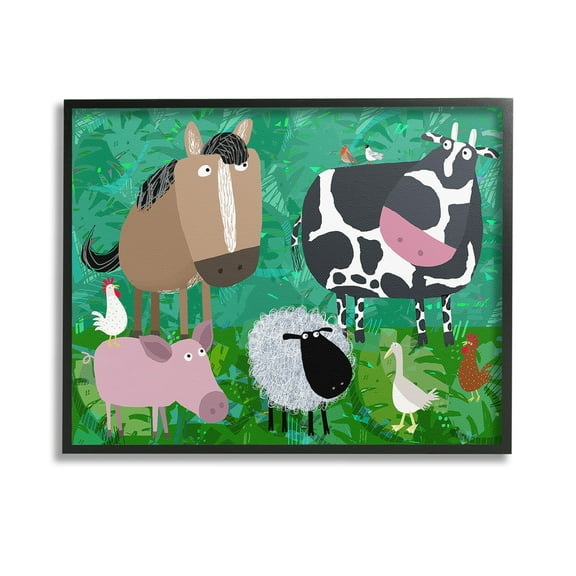 Stupell Industries Farm Animals & Leaves Animals & Insects Painting Black Framed Art Print Wall Art, 14 x 11