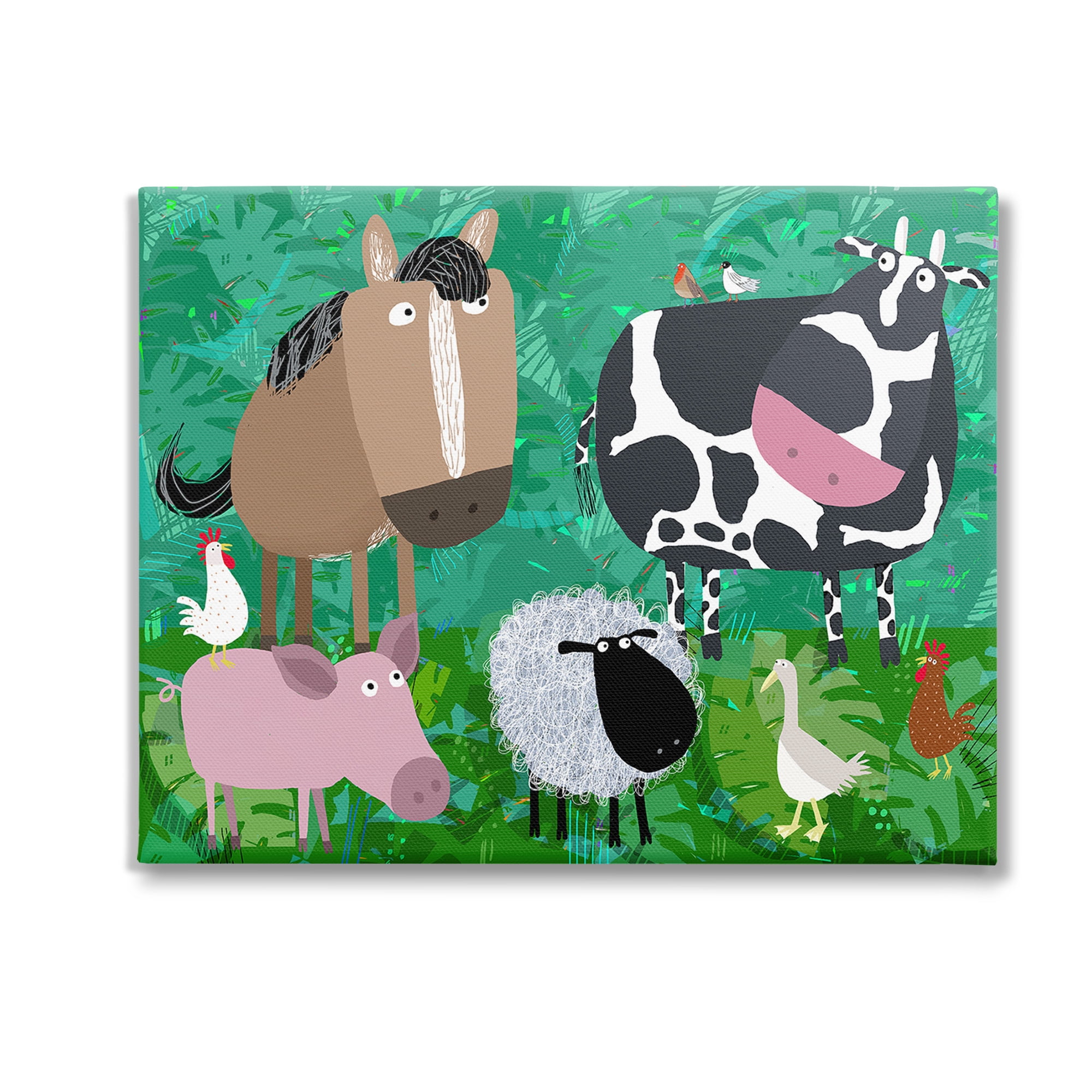 Stupell Industries Farm Animals & Leaves Animals & Insects Painting Gallery Wrapped Canvas Art Print Wall Art, 30 x 24