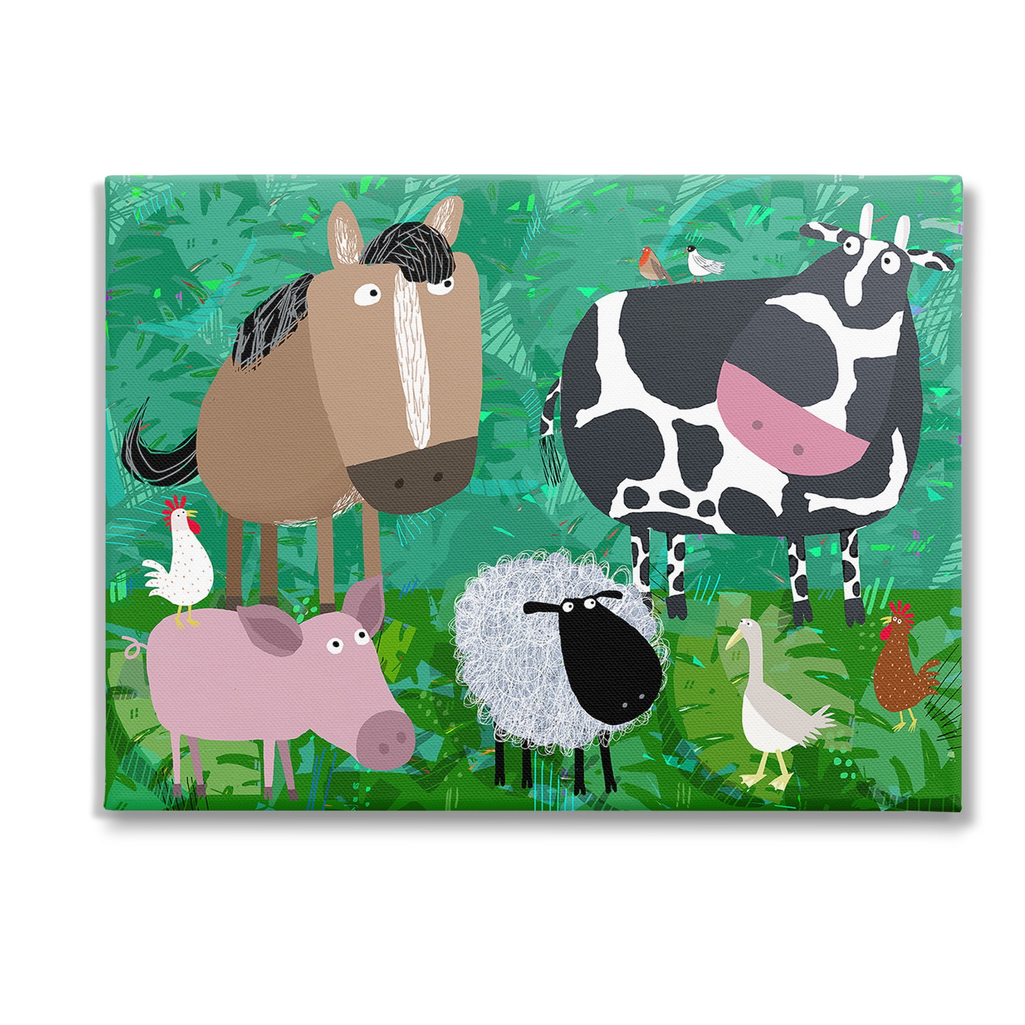 Stupell Industries Farm Animals & Leaves Animals & Insects Painting Gallery Wrapped Canvas Art Print Wall Art, 48 x 36