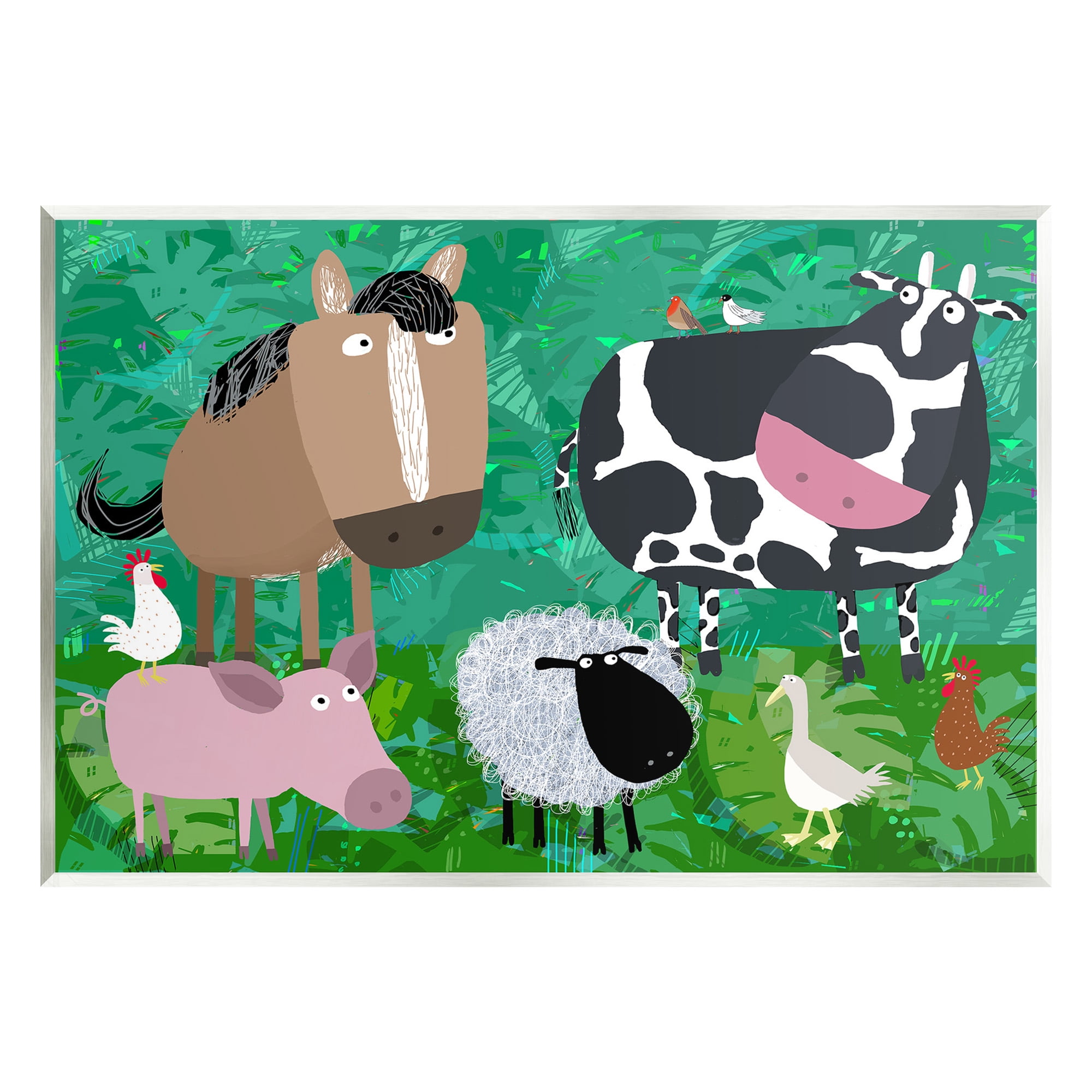 Stupell Industries Farm Animals & Leaves Animals & Insects Painting Unframed Art Print Wall Art, 15 x 10