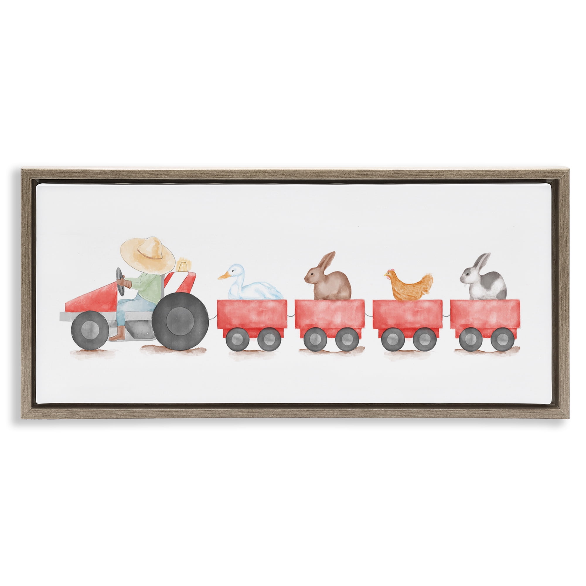 Stupell Industries Farm Animals Locomotive Animals & Insects Painting Brown Floater Framed Art Print Wall Art, 31 x 14