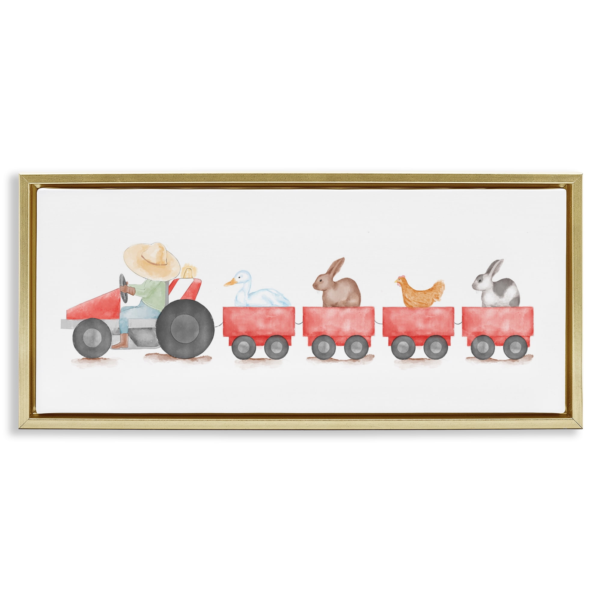 Stupell Industries Farm Animals Locomotive Animals & Insects Painting Gold Floater Framed Art Print Wall Art, 25 x 11