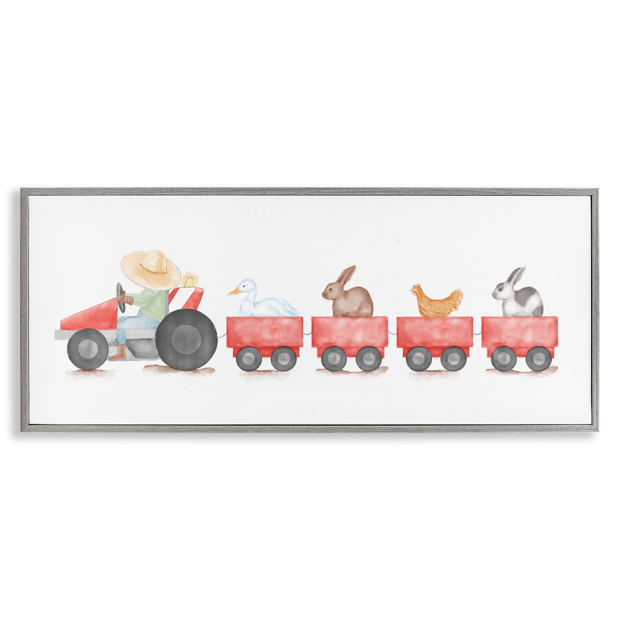 Stupell Industries Farm Animals Locomotive Animals & Insects Painting Gray Framed Art Print Wall Art, 24 x 10