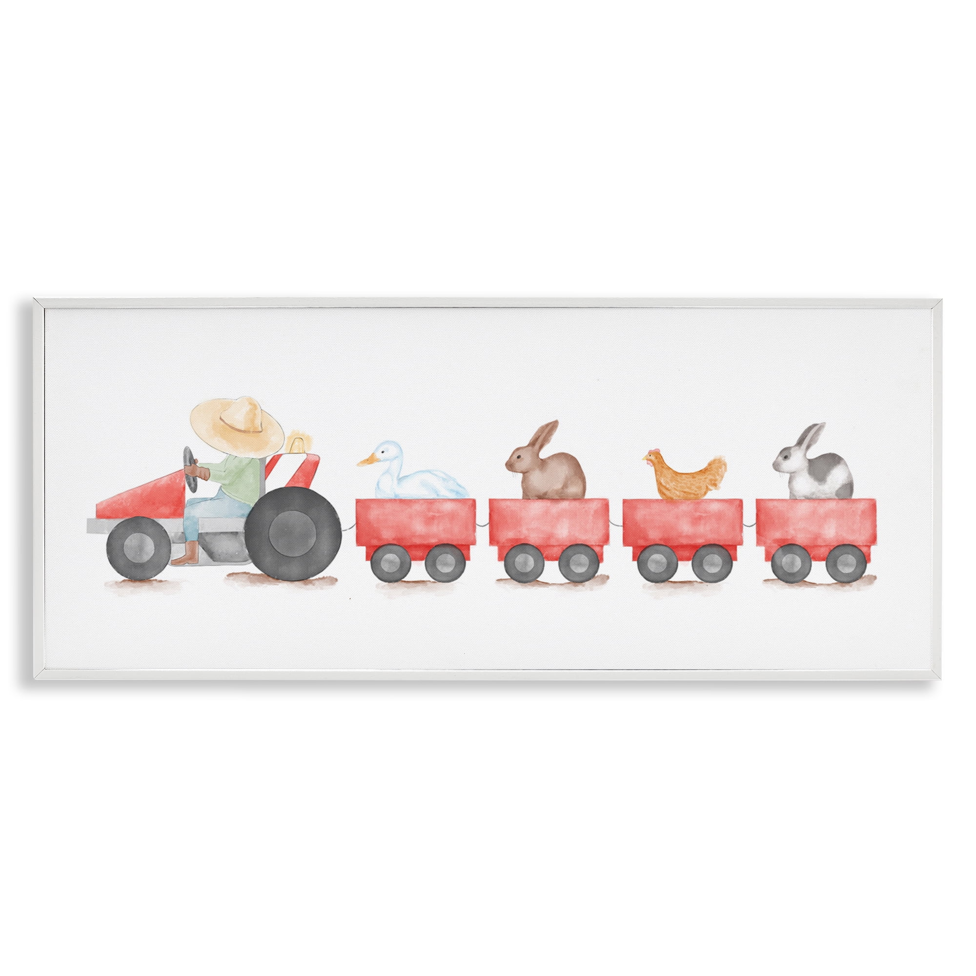 Stupell Industries Farm Animals Locomotive Animals & Insects Painting White Framed Art Print Wall Art, 30 x 13
