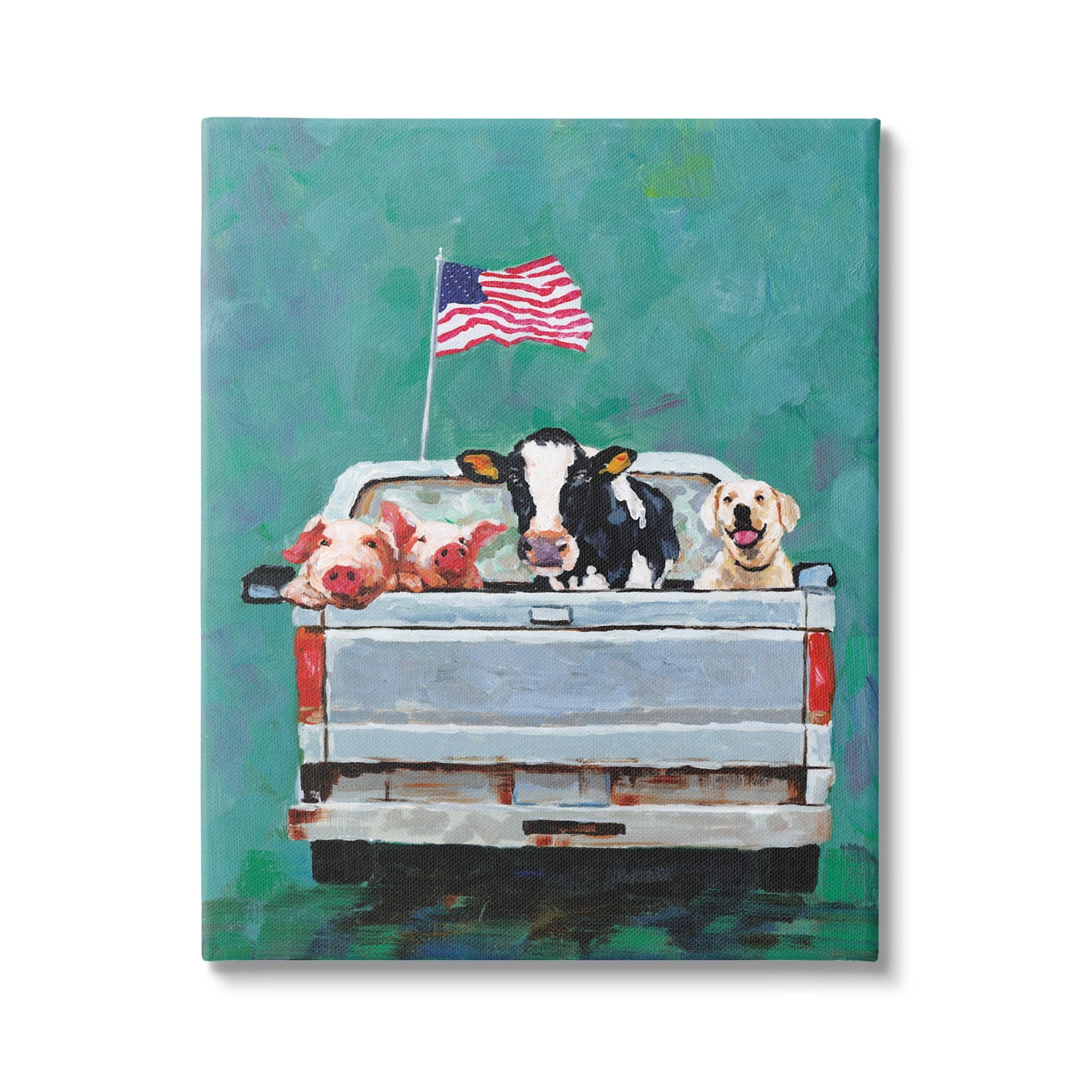 Stupell Industries Farm Animals Pickup Truck Waving American Flag Canvas Wall Art, 30 x 40, Design by White Ladder