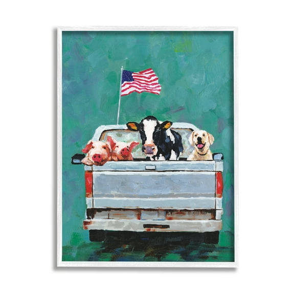 Stupell Industries Farm Animals Pickup Truck Waving Flag Framed Wall Art, 11 x 14, Design by White Ladder