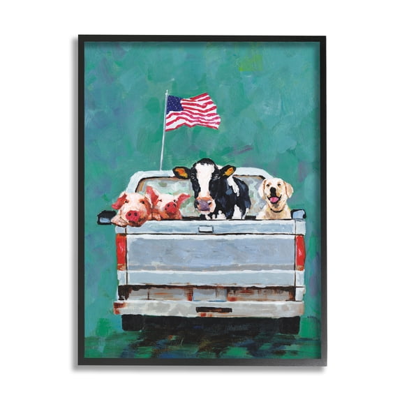 Stupell Industries Farm Animals Pickup Truck Waving Flag Framed Wall Art, 16 x 20, Design by White Ladder
