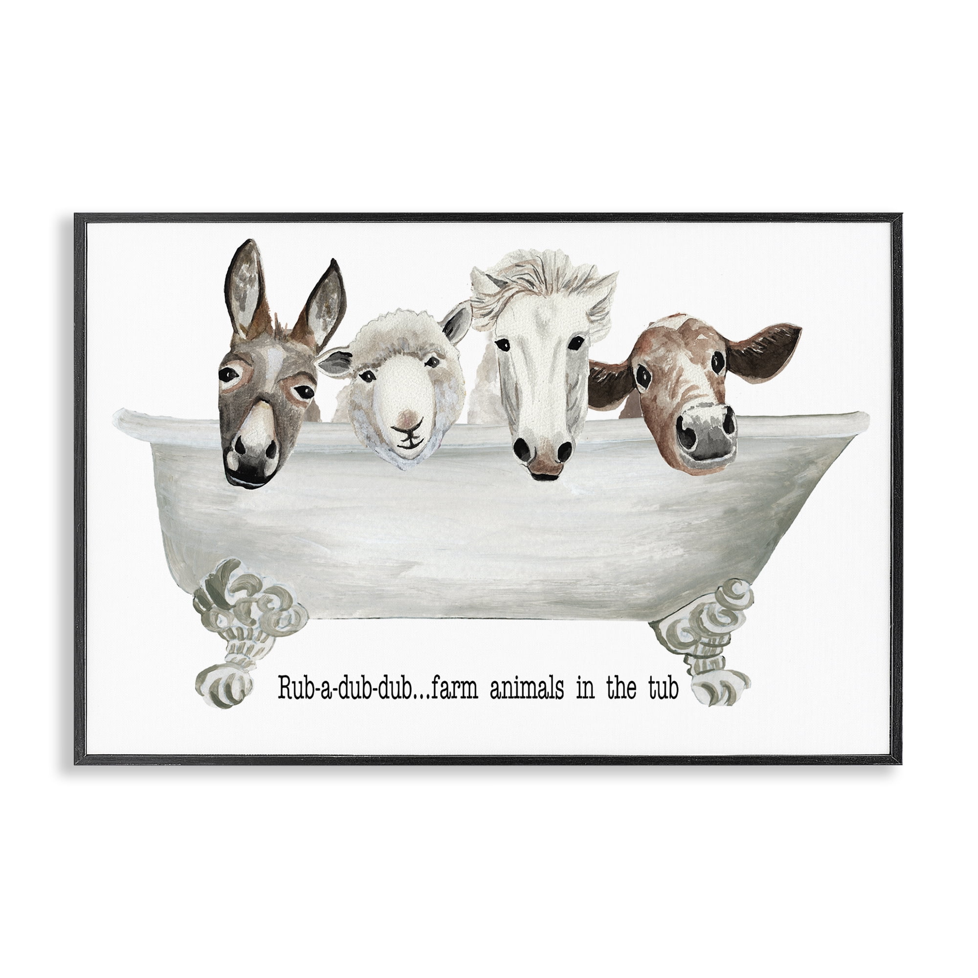 Stupell Industries Farm Animals Tub Bath & Laundry Painting Black Framed Art Print Wall Art, 24 x 16