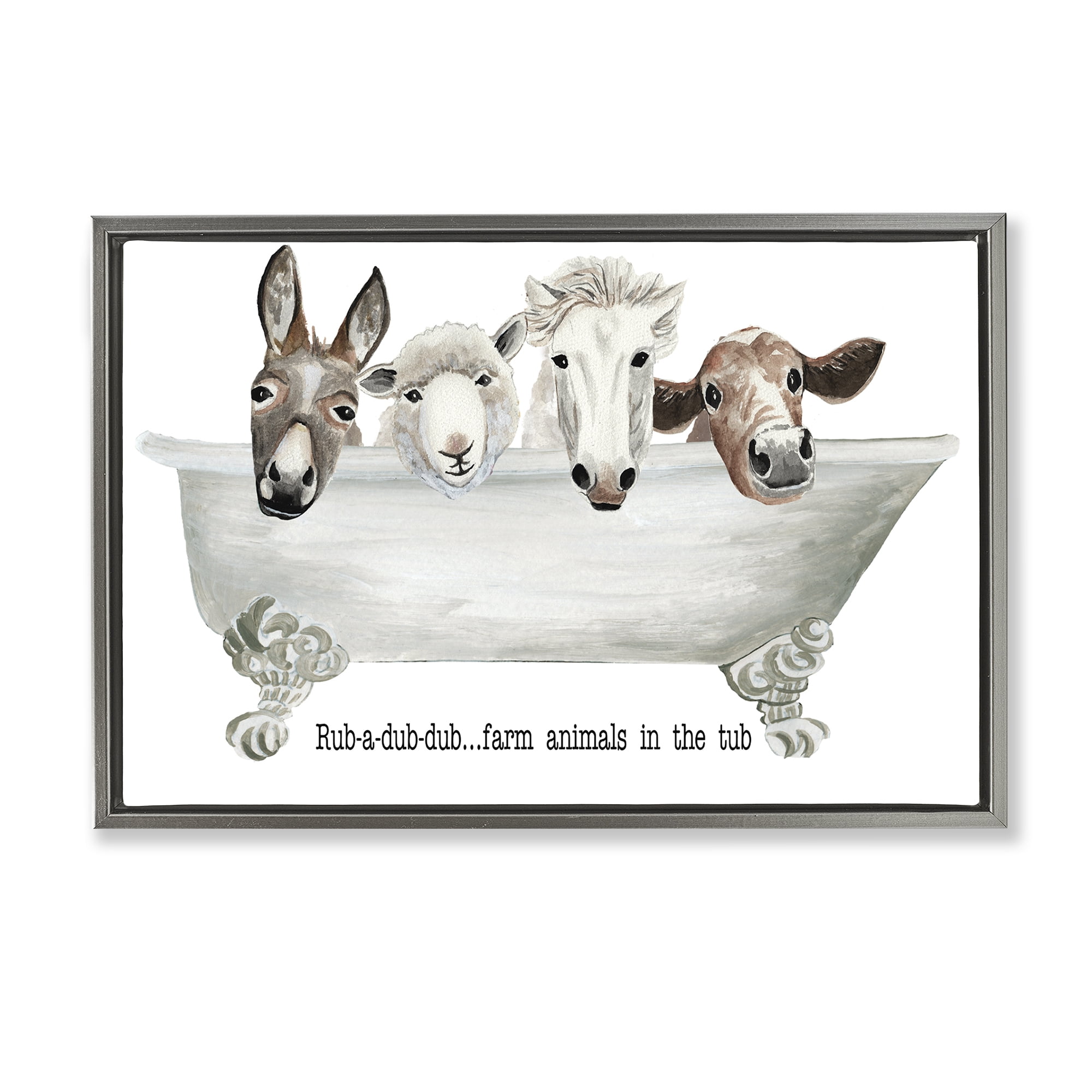 Stupell Industries Farm Animals Tub Bath & Laundry Painting Gray Floater Framed Canvas Art Print Wall Art, 31 x 21