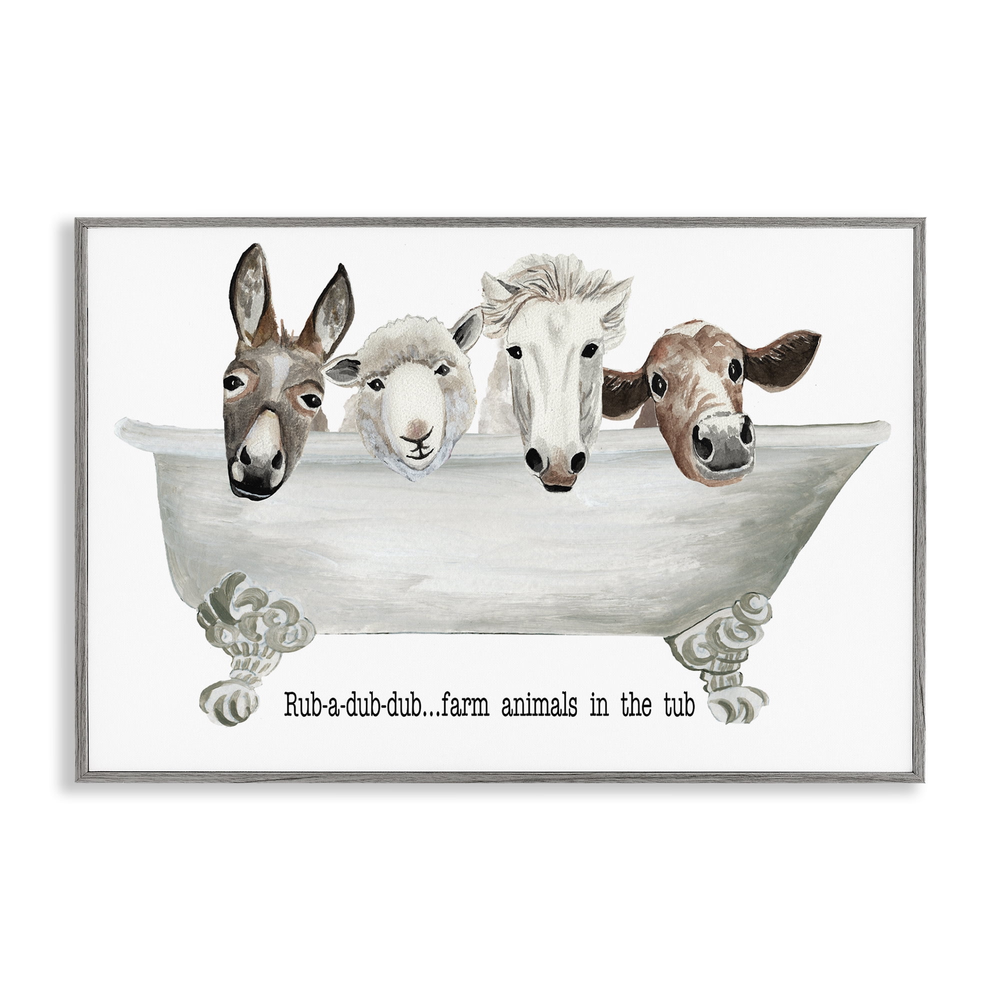 Stupell Industries Farm Animals Tub Bath & Laundry Painting Gray Framed Art Print Wall Art, 24 x 16