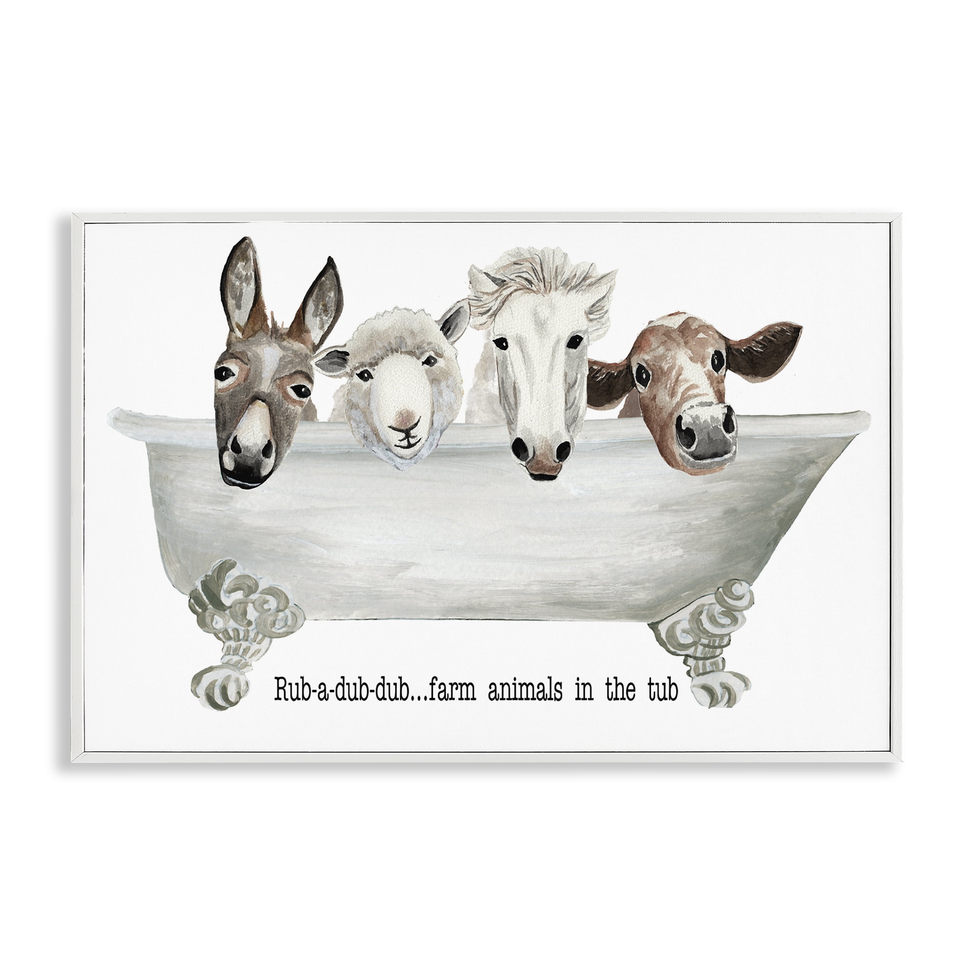 Stupell Industries Farm Animals Tub Bath & Laundry Painting White Framed Art Print Wall Art, 30 x 20