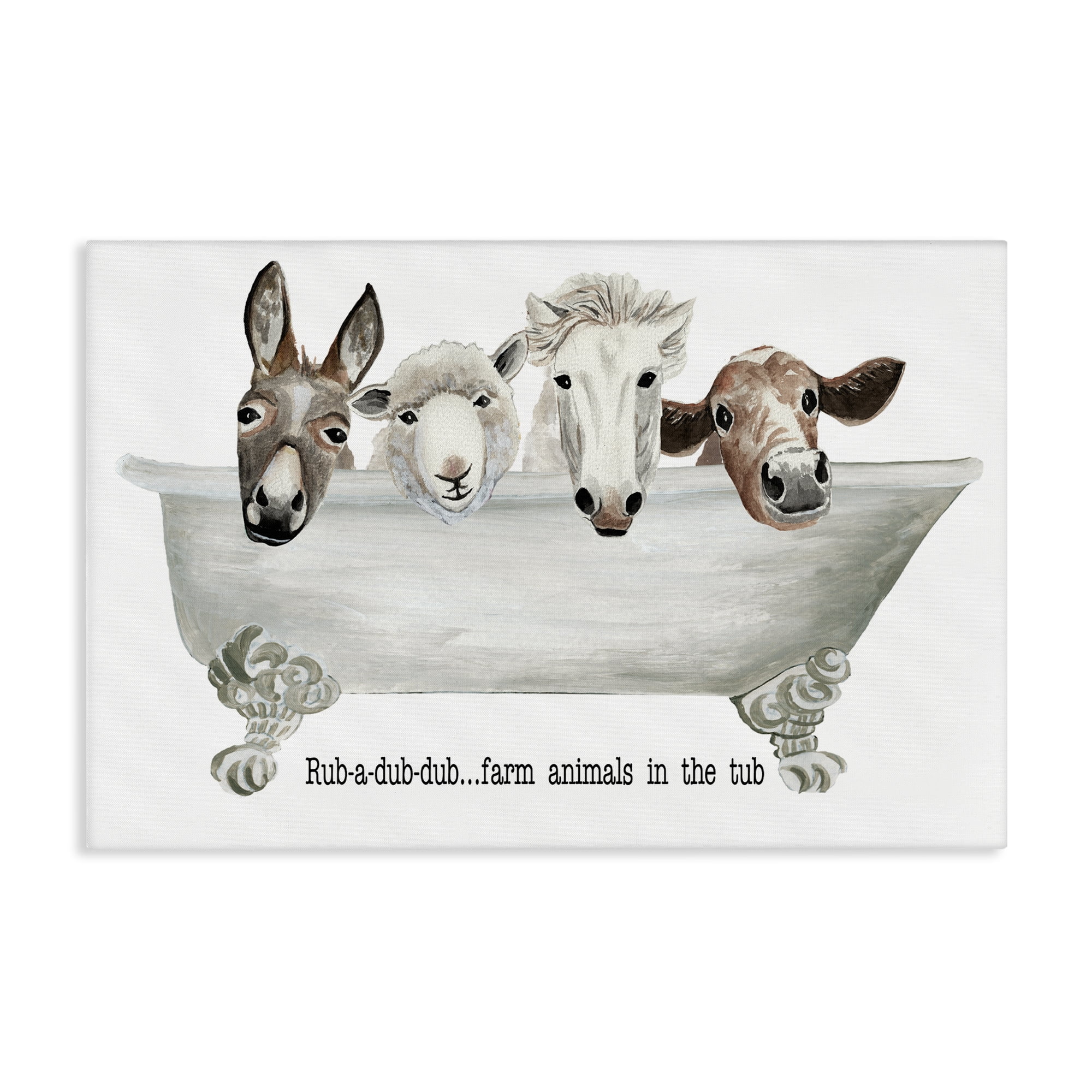 Stupell Industries Farm Animals Tub Bath & Laundry Painting Wrapped Canvas Art Print Wall Art, 24 x 16