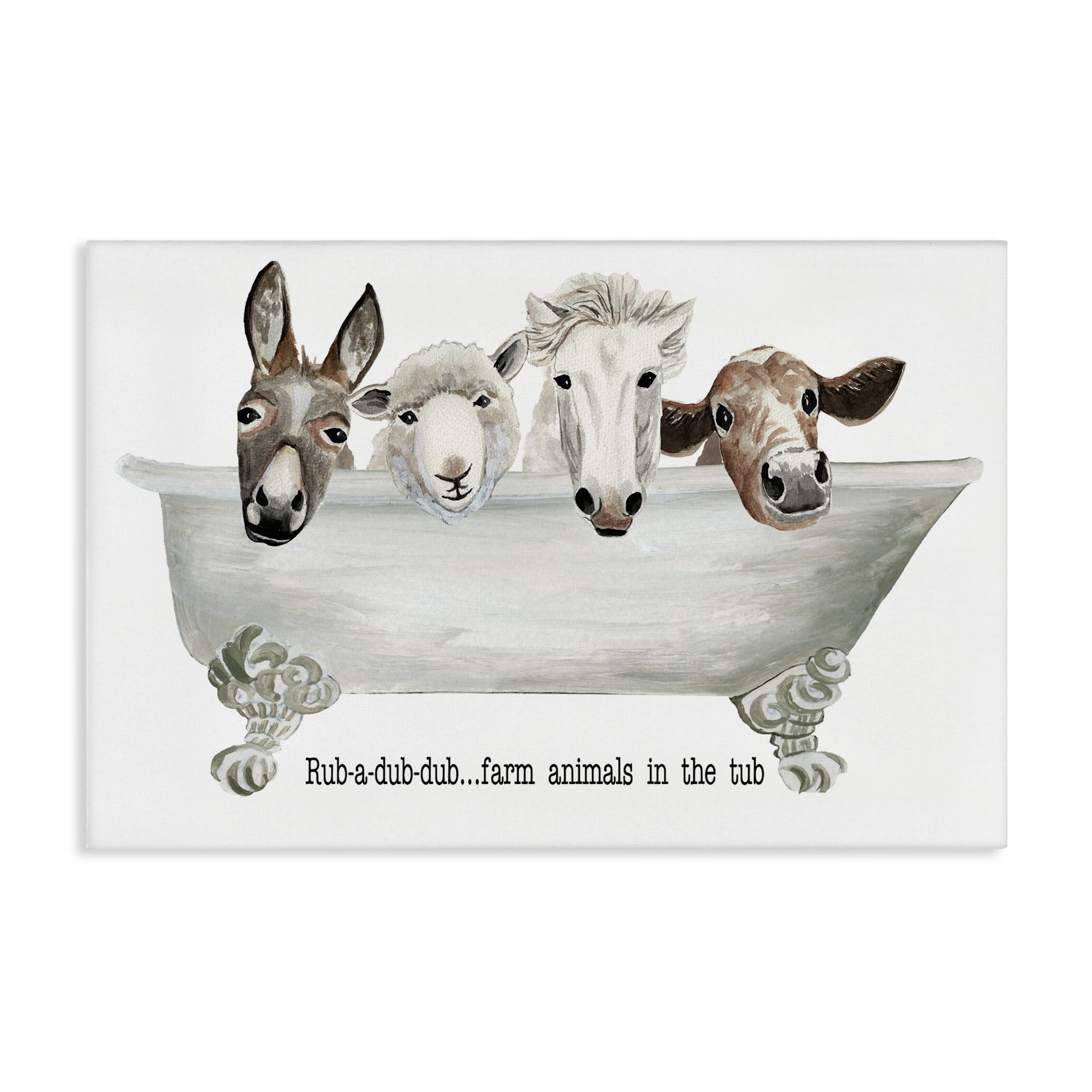 Stupell Industries Farm Animals Tub Bath & Laundry Painting Wrapped Canvas Art Print Wall Art, 36 x 24