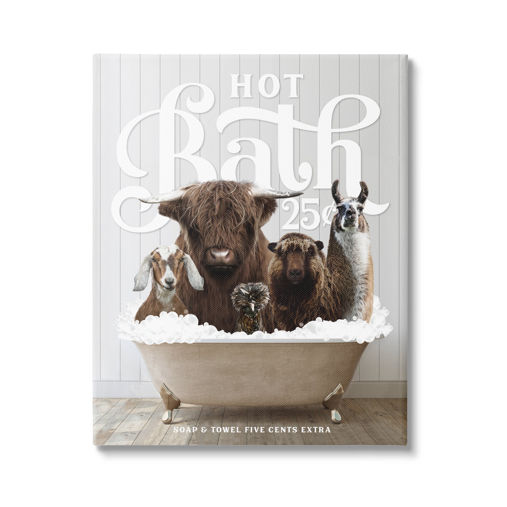 Stupell Industries Farm Animals in Bath Animals & Insects Painting Gallery Wrapped Canvas Print Wall Art, 36 x 48