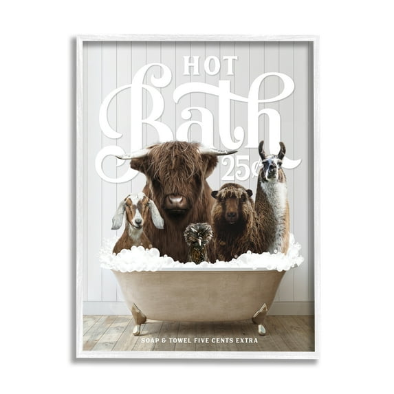 Stupell Industries Farm Animals in Bath Animals & Insects Painting White Framed Art Print Wall Art, 11 x 14