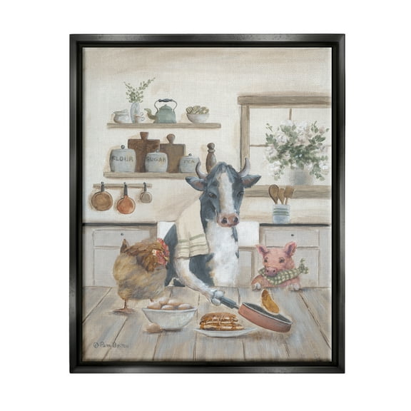 Stupell Industries Farm Animals in Kitchen Animals & Insects Painting Black Floater Framed Art Print Wall Art, 17 x 21