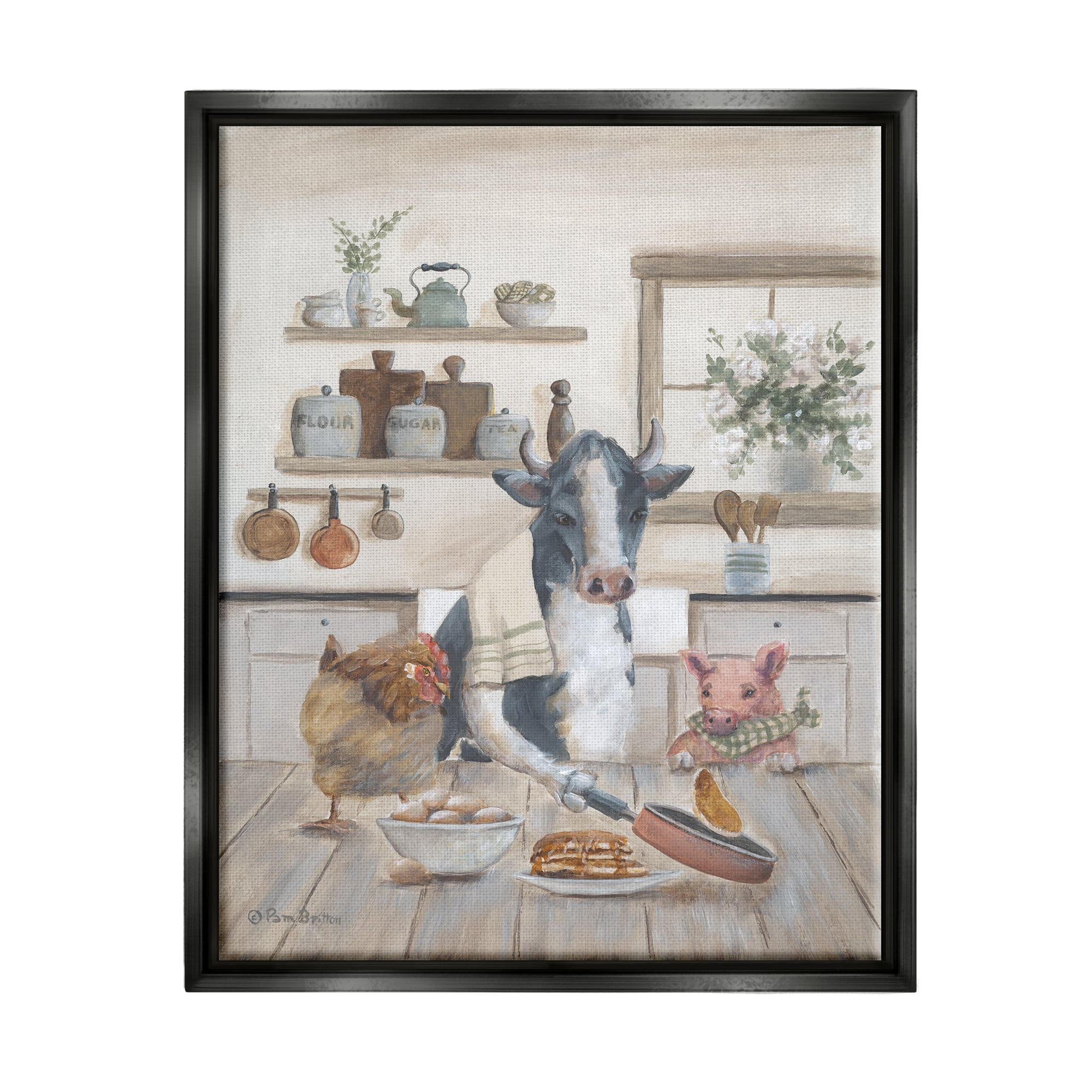 Stupell Industries Farm Animals in Kitchen Animals & Insects Painting Black Floater Framed Art Print Wall Art, 25 x 31