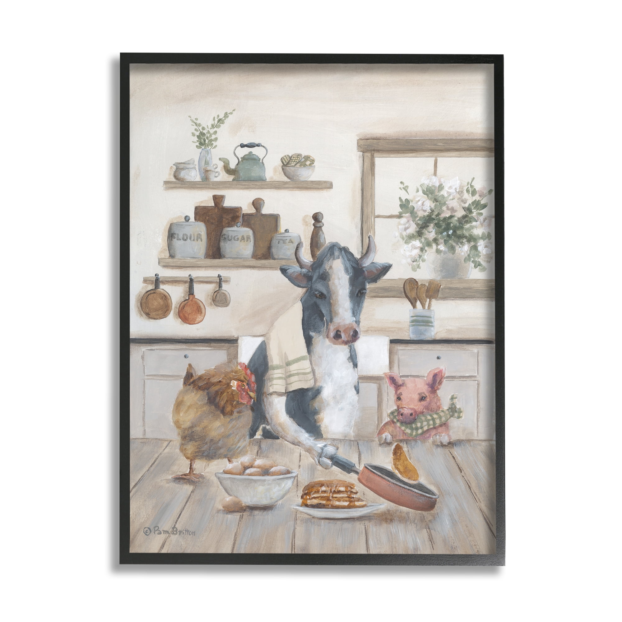 Stupell Industries Farm Animals in Kitchen Animals & Insects Painting Black Framed Art Print Wall Art, 11 x 14
