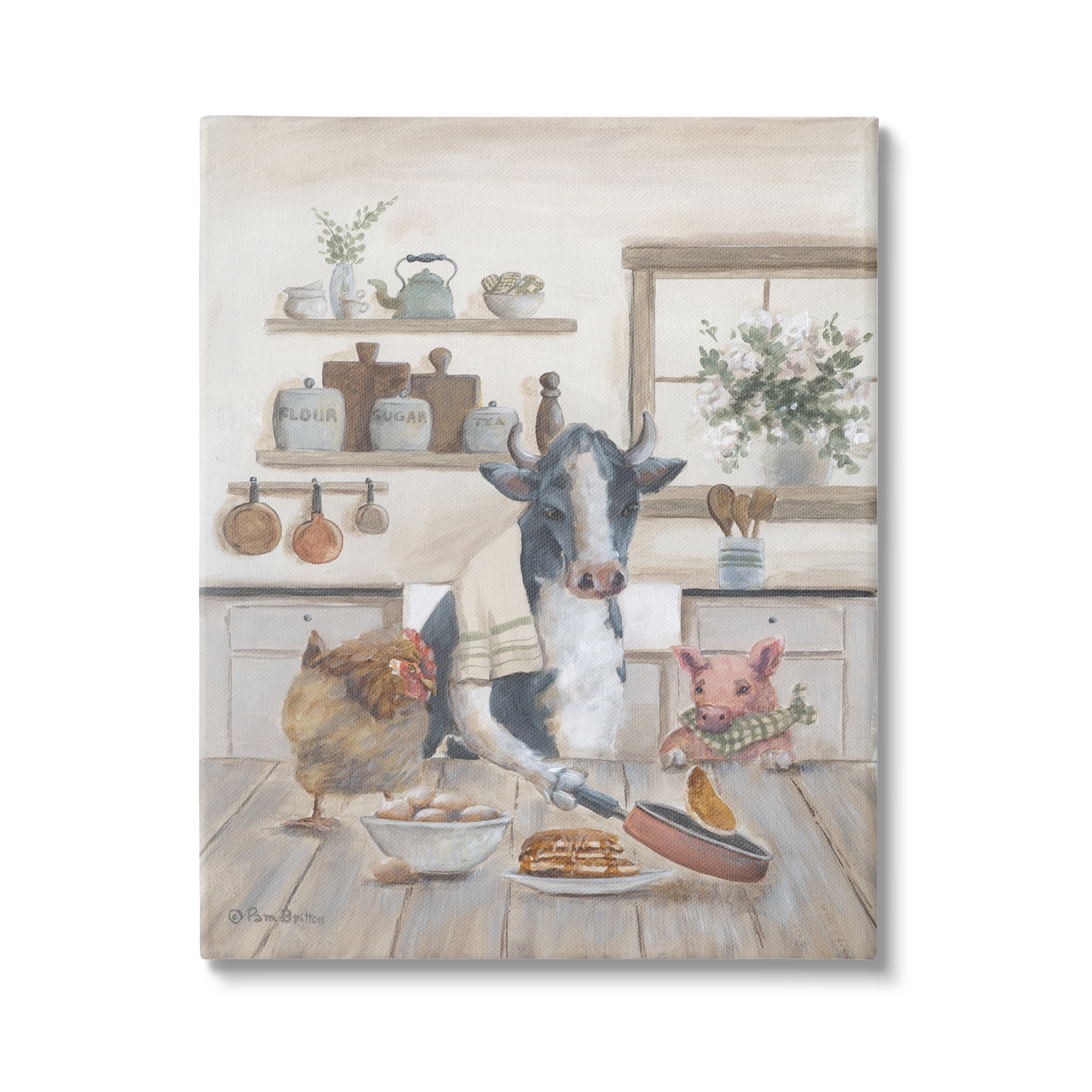 Stupell Industries Farm Animals in Kitchen Animals & Insects Painting Gallery Wrapped Canvas Print Wall Art, 30 x 40