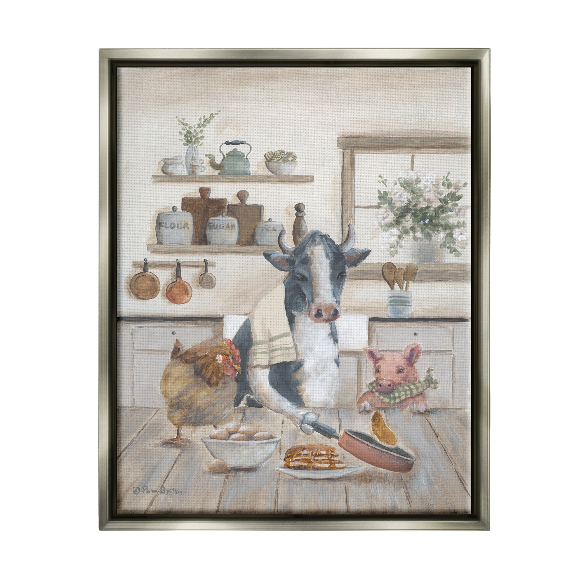 Stupell Industries Farm Animals in Kitchen Animals & Insects Painting Gray Floater Framed Art Print Wall Art, 25 x 31