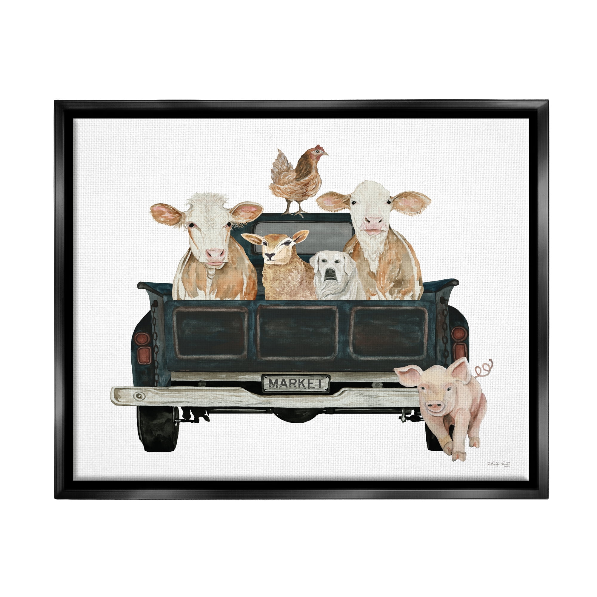 Stupell Industries Farm Animals in Truck Animals & Insects Painting Black Floater Framed Art Print Wall Art, 21 x 17