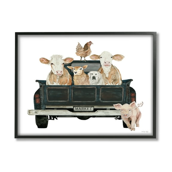 Stupell Industries Farm Animals in Truck Animals & Insects Painting Black Framed Art Print Wall Art, 14 x 11
