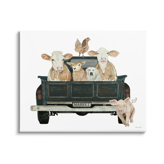 Stupell Industries Farm Animals in Truck Animals & Insects Painting Gallery Wrapped Canvas Print Wall Art, 20 x 16