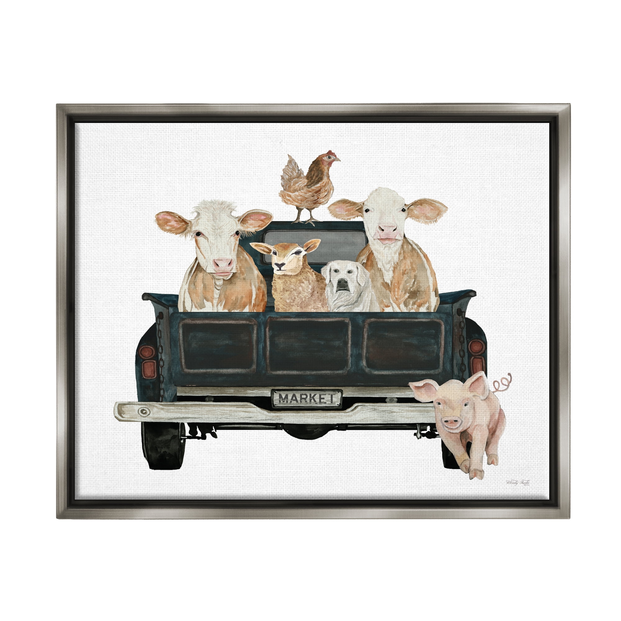 Stupell Industries Farm Animals in Truck Animals & Insects Painting Gray Floater Framed Art Print Wall Art, 31 x 25